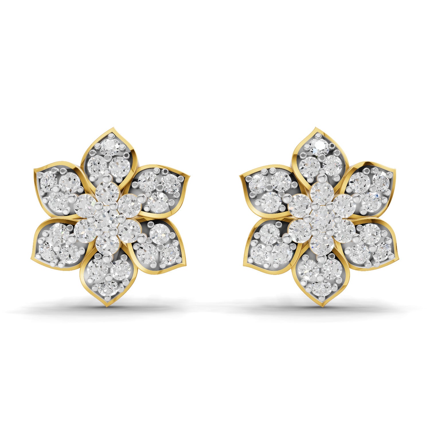 Lab Grown Diamond Earrings 0.76 Carat IGI Certified Round Shape 925 Sterling Silver Yellow Gold Plated Floral Earrings