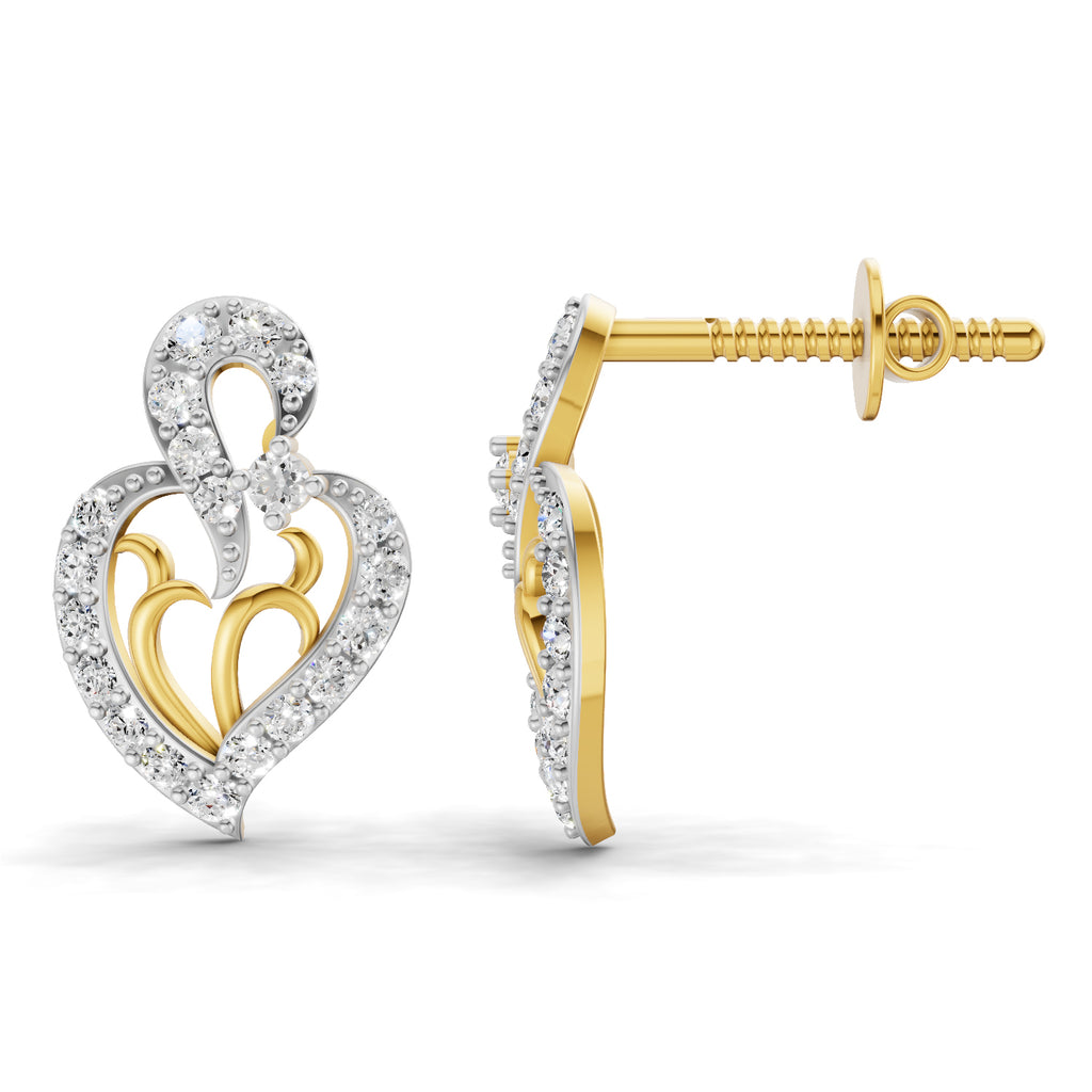 Lab Grown Diamond Earrings 0.73 Carat IGI Certified Round Shape F-G VS | 925 Sterling Silver Yellow Gold Plated Heart Fashion Earrings