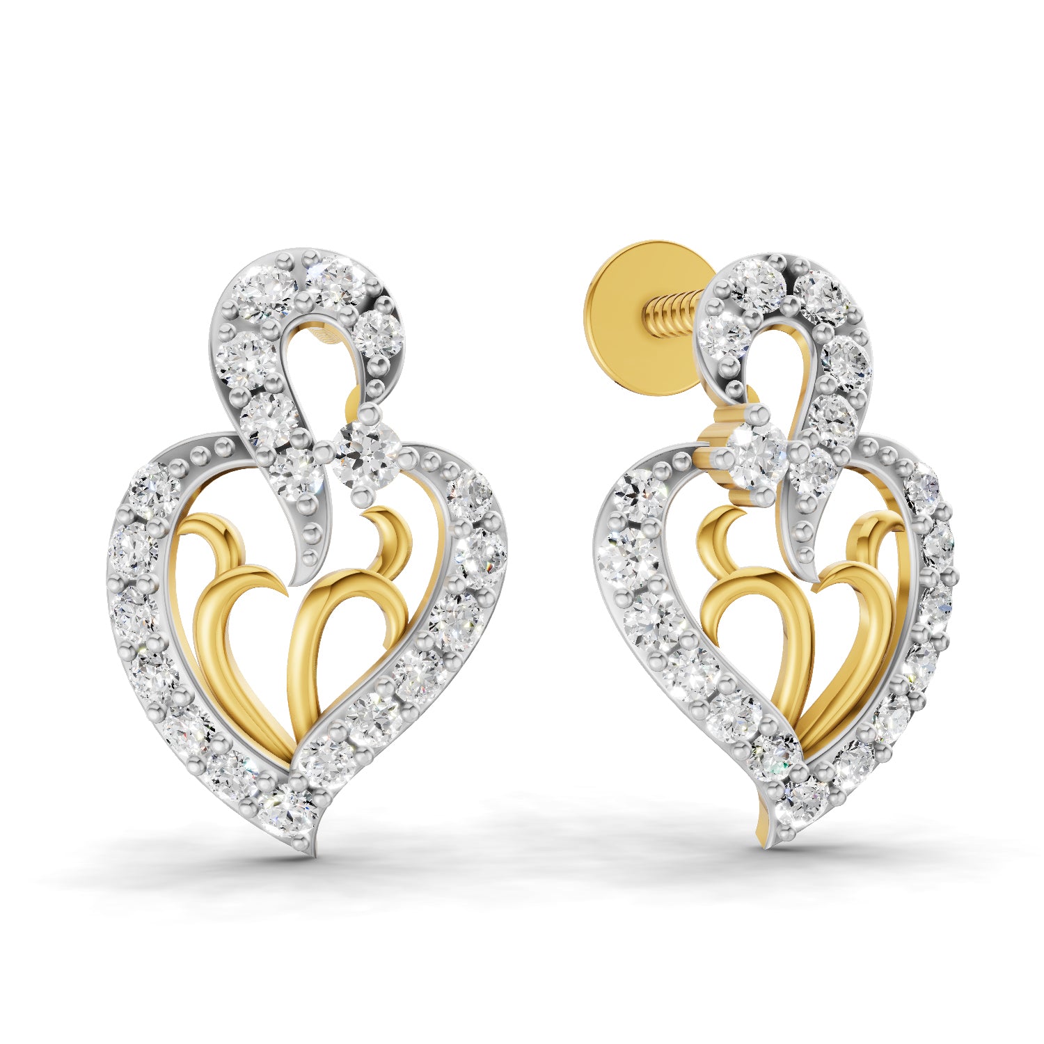 Lab Grown Diamond Earrings 0.73 Carat IGI Certified Round Shape F-G VS | 925 Sterling Silver Yellow Gold Plated Heart Fashion Earrings
