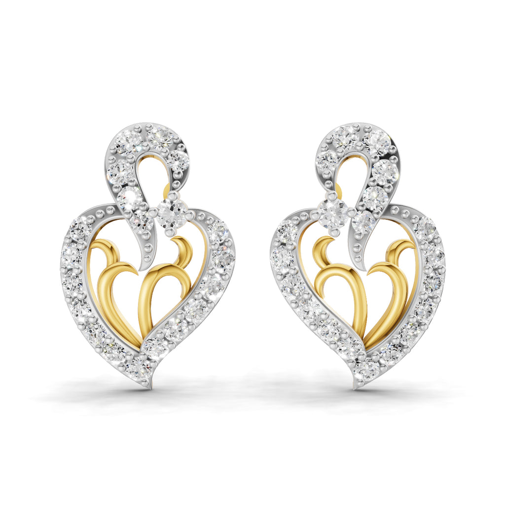 Lab Grown Diamond Earrings 0.73 Carat IGI Certified Round Shape F-G VS | 925 Sterling Silver Yellow Gold Plated Heart Fashion Earrings