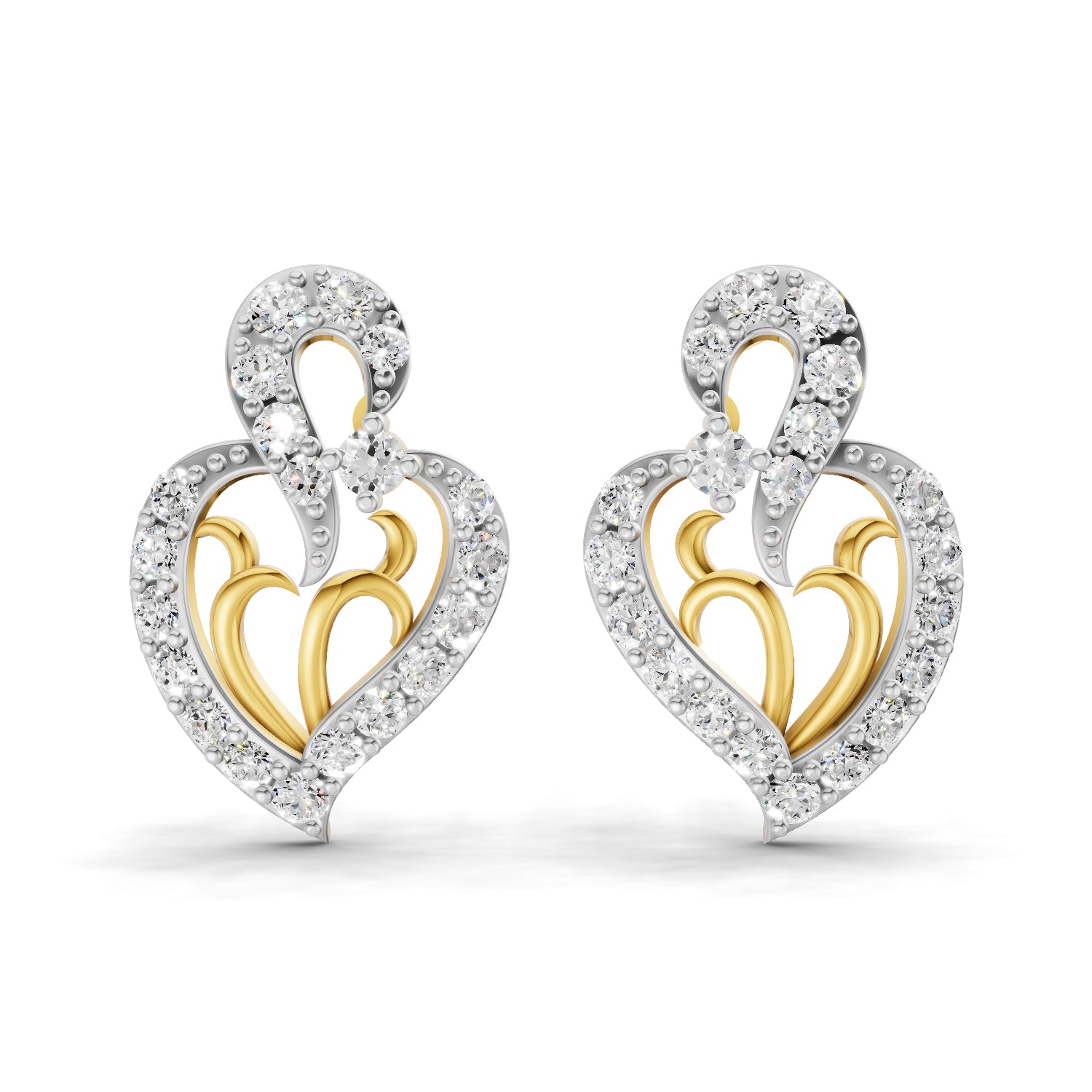 Lab Grown Diamond Earrings 0.73 Carat IGI Certified Round Shape F-G VS | 925 Sterling Silver Yellow Gold Plated Heart Fashion Earrings
