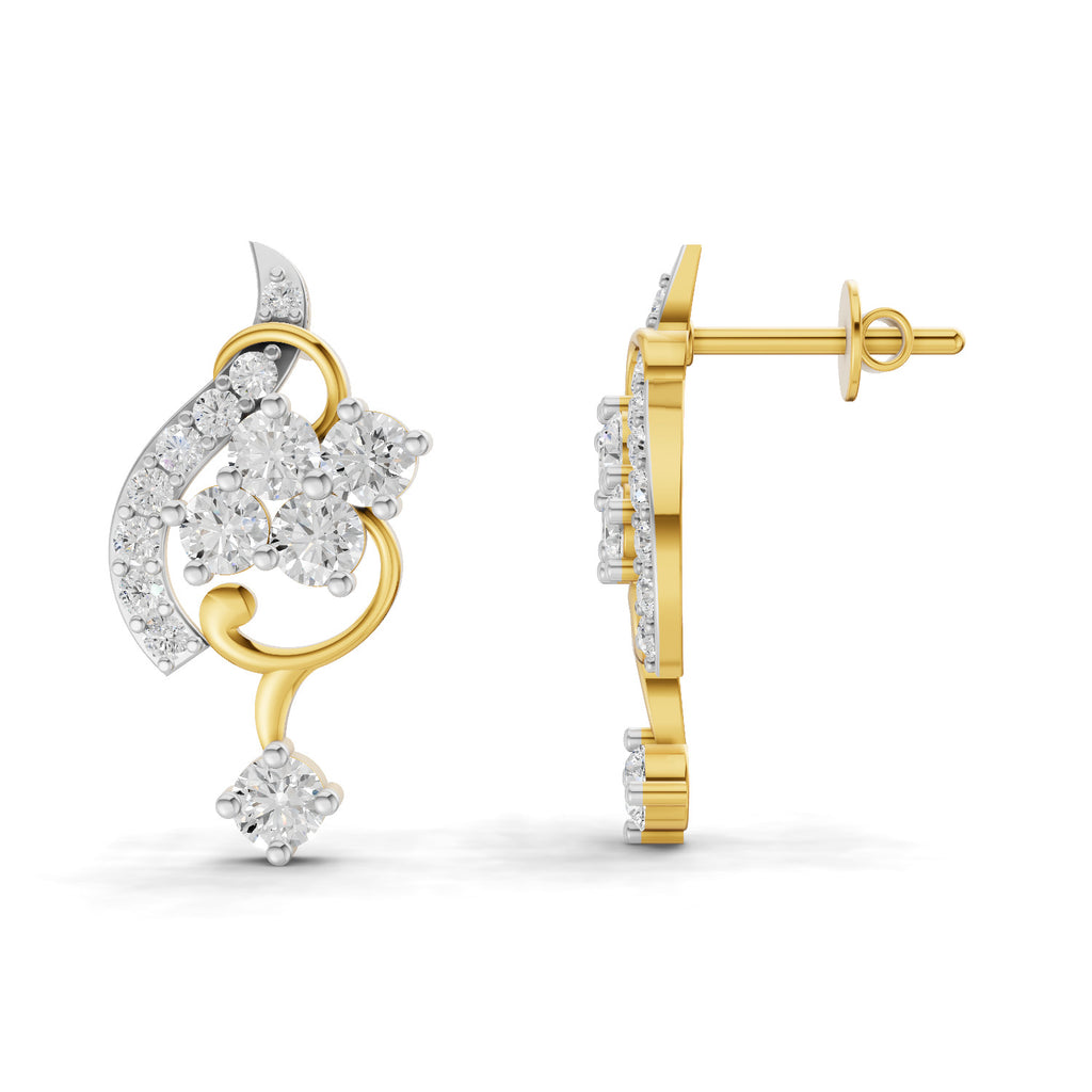 Lab Grown Diamond Earrings 1.34 Carat IGI Certified Round Shape 925 Sterling Silver Yellow Gold Plated Fashion Stud Earrings