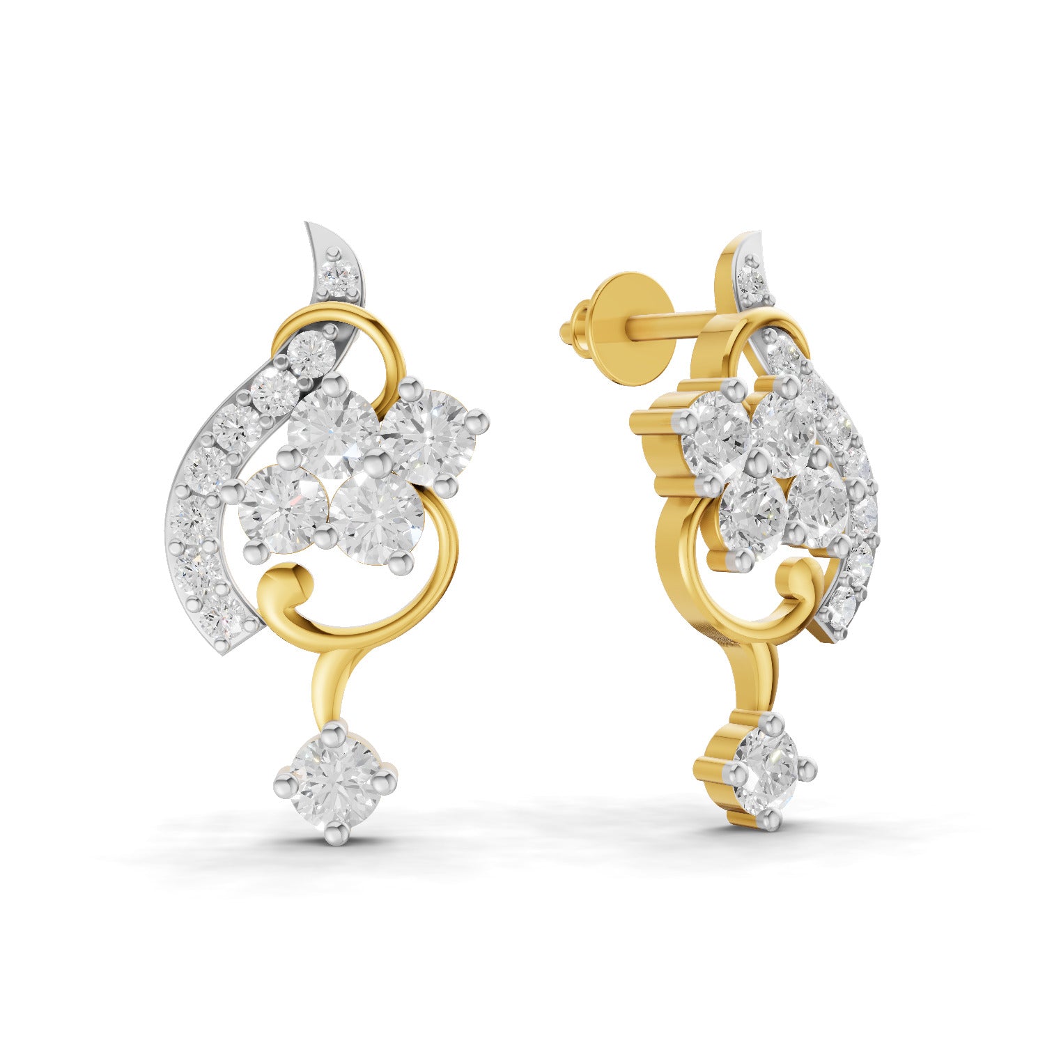 Lab Grown Diamond Earrings 1.34 Carat IGI Certified Round Shape 925 Sterling Silver Yellow Gold Plated Fashion Stud Earrings