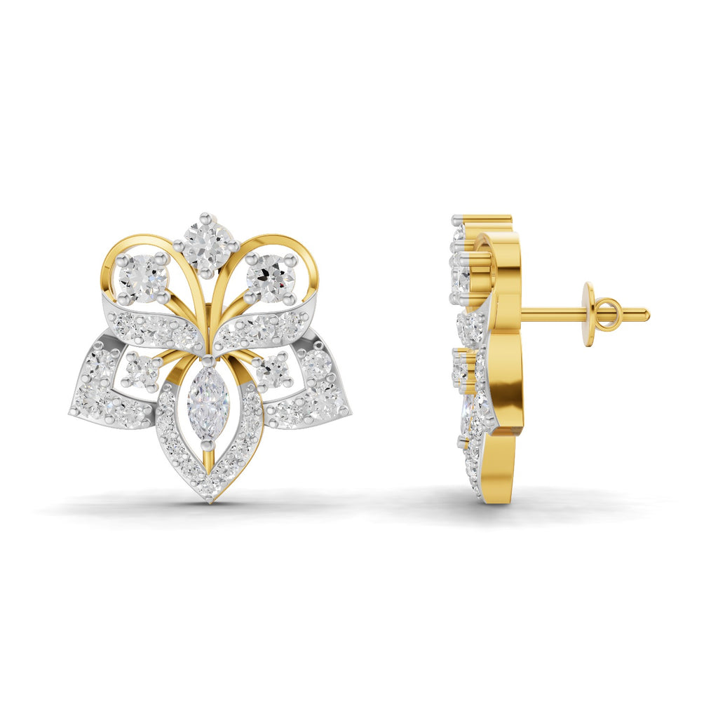 Lab Grown Diamond Earrings 2.48 Carat IGI Certified Round Shape 925 Sterling Silver Yellow Gold Plated Fashion Stud Earrings