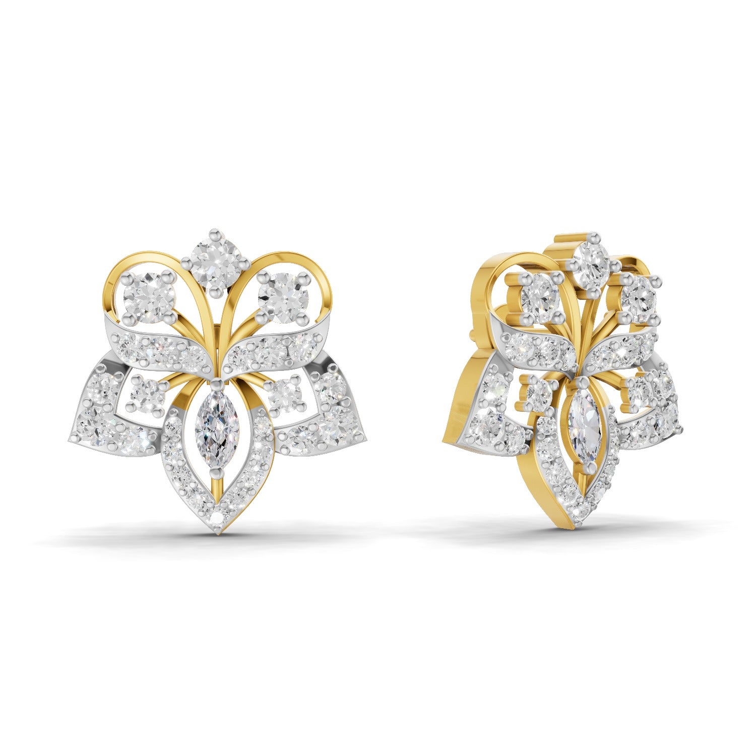 Lab Grown Diamond Earrings 2.48 Carat IGI Certified Round Shape 925 Sterling Silver Yellow Gold Plated Fashion Stud Earrings