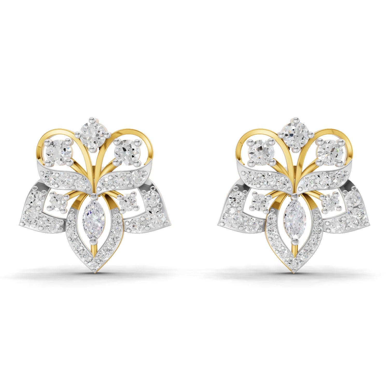 Lab Grown Diamond Earrings 2.48 Carat IGI Certified Round Shape 925 Sterling Silver Yellow Gold Plated Fashion Stud Earrings