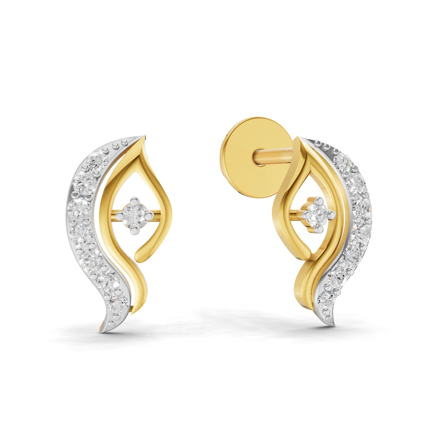 Lab Grown Diamond Earrings 0.18 Carat IGI Certified Round Shape 925 Sterling Silver Yellow Gold Plated Fashion Stud Earrings