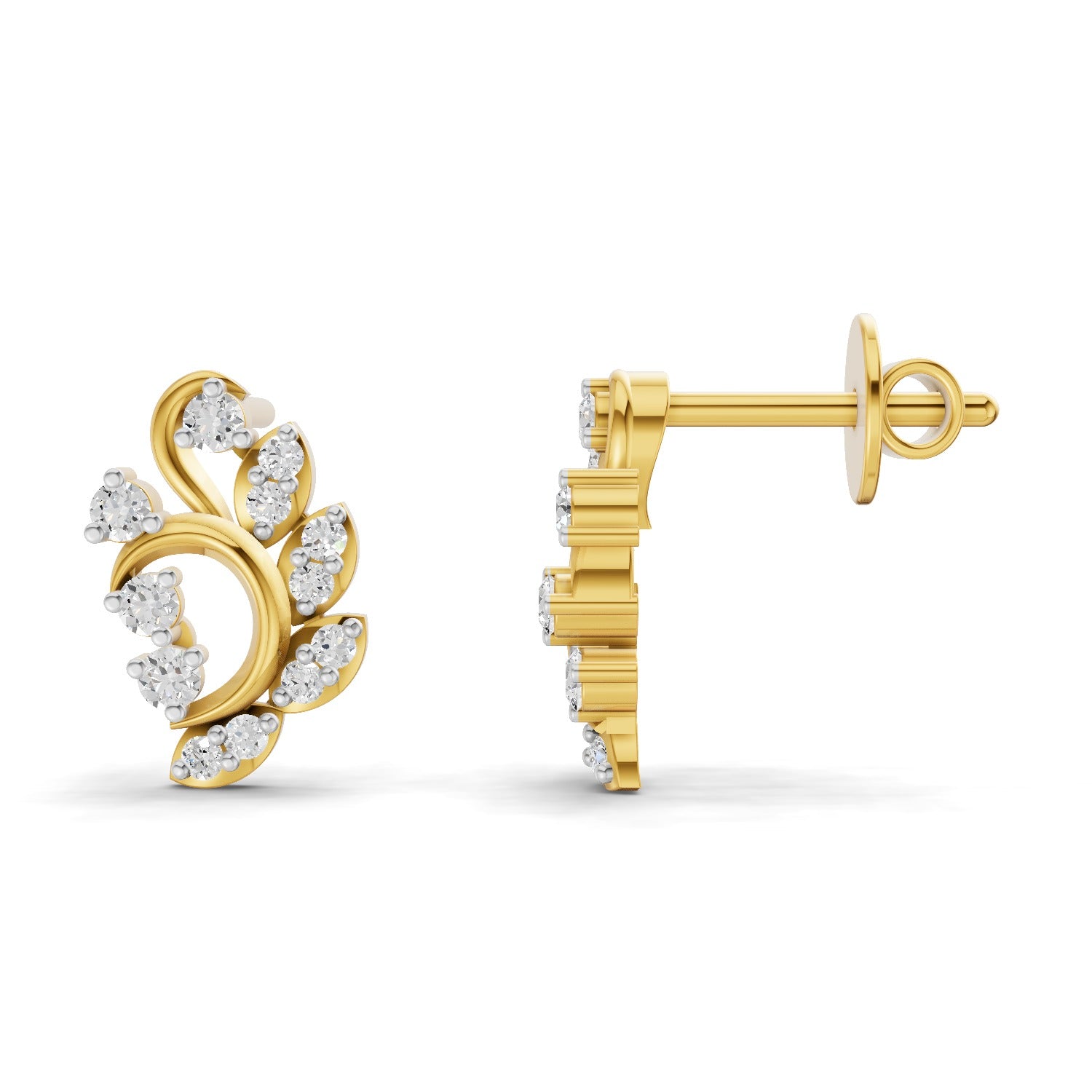 Lab Grown Diamond Earrings 0.27 Carat IGI Certified Round Shape 925 Sterling Silver Yellow Gold Plated Fashion Stud Earrings