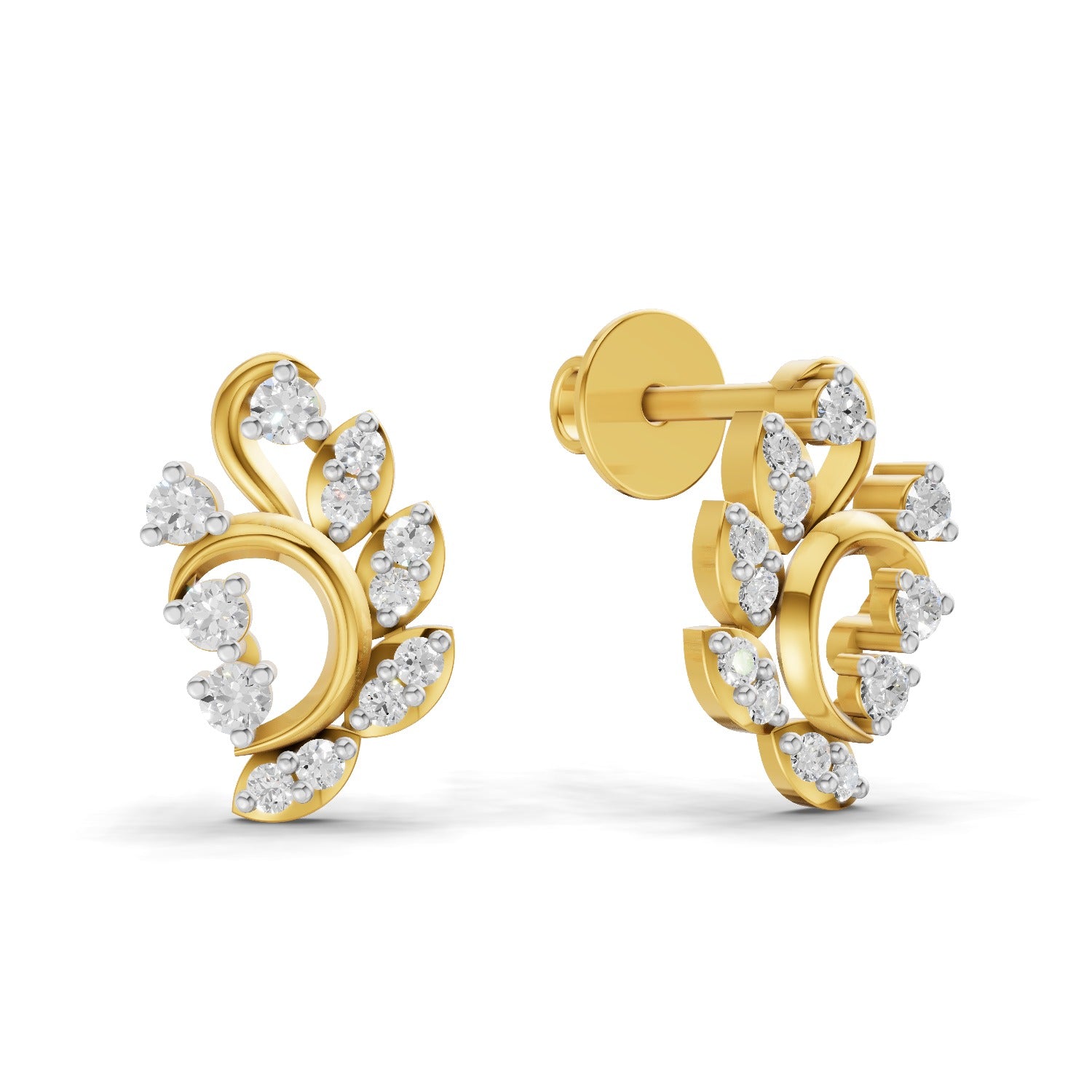 Lab Grown Diamond Earrings 0.27 Carat IGI Certified Round Shape 925 Sterling Silver Yellow Gold Plated Fashion Stud Earrings