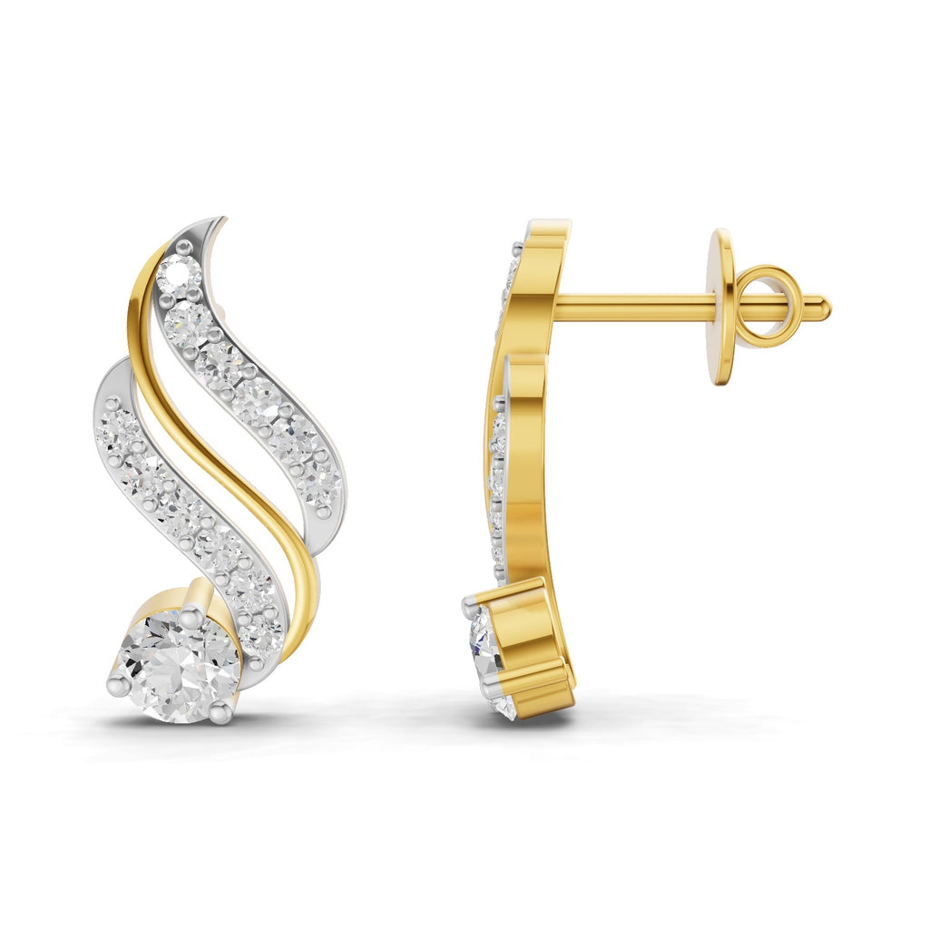 Lab Grown Diamond Earrings 0.89 Carat IGI Certified Round Shape 925 Sterling Silver Yellow Gold Plated Fashion Stud Earrings