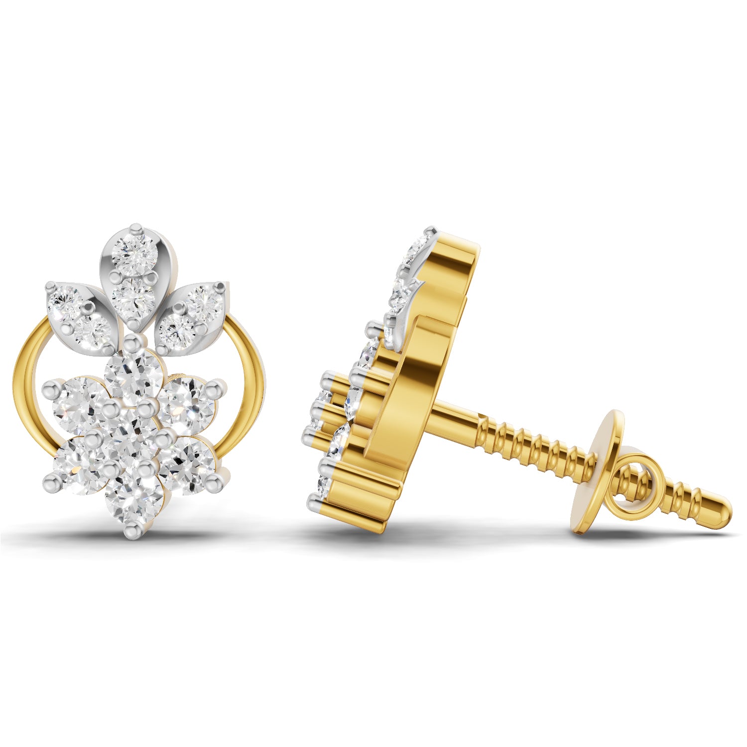 Lab Grown Diamond Earrings 0.32 Carat IGI Certified Round Shape F-G VS | 925 Sterling Silver Gold Plated Floral Grace Stud Earrings
