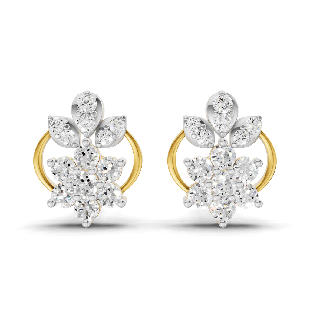 Lab Grown Diamond Earrings 0.32 Carat IGI Certified Round Shape F-G VS | 925 Sterling Silver Gold Plated Floral Grace Stud Earrings