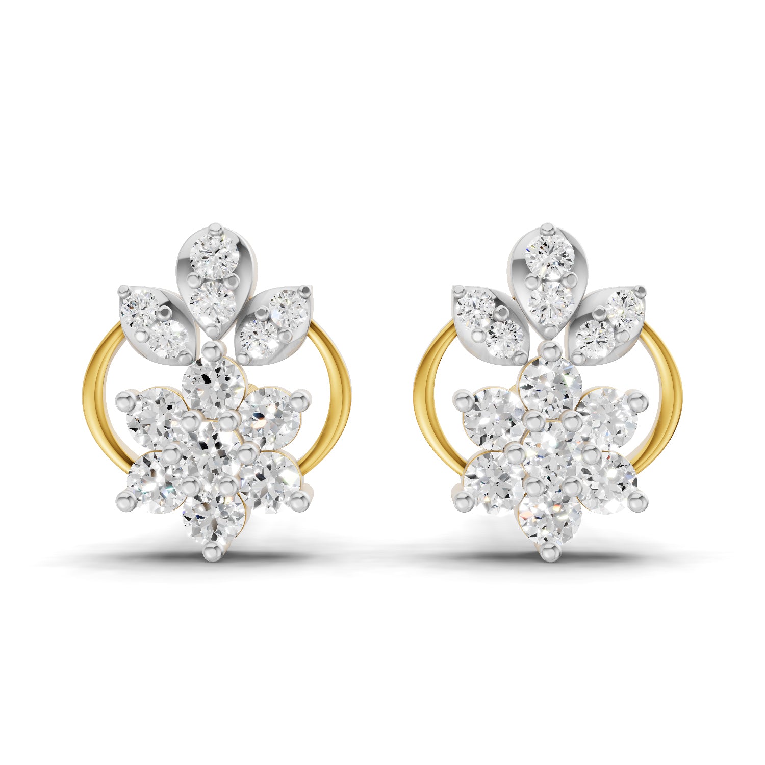 Lab Grown Diamond Earrings 0.32 Carat IGI Certified Round Shape F-G VS | 925 Sterling Silver Gold Plated Floral Grace Stud Earrings