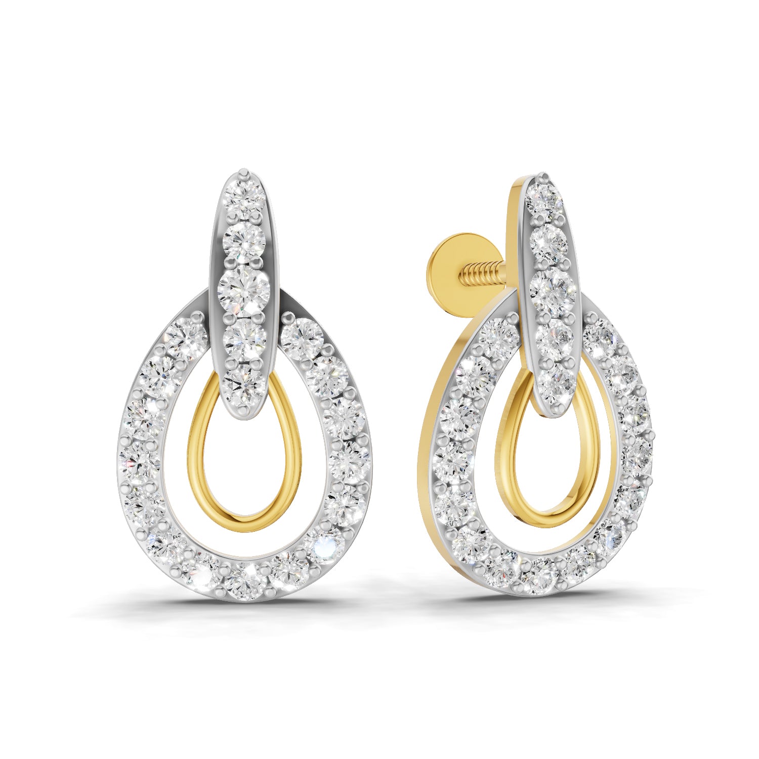 Lab Grown Diamond Earrings 0.88 Carat IGI Certified Round Shape F-G VS | 925 Sterling Silver Gold Plated Diamond Aura Earrings