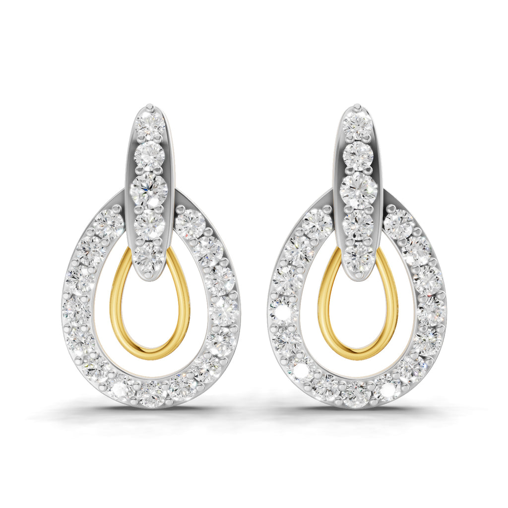 Lab Grown Diamond Earrings 0.88 Carat IGI Certified Round Shape F-G VS | 925 Sterling Silver Gold Plated Diamond Aura Earrings