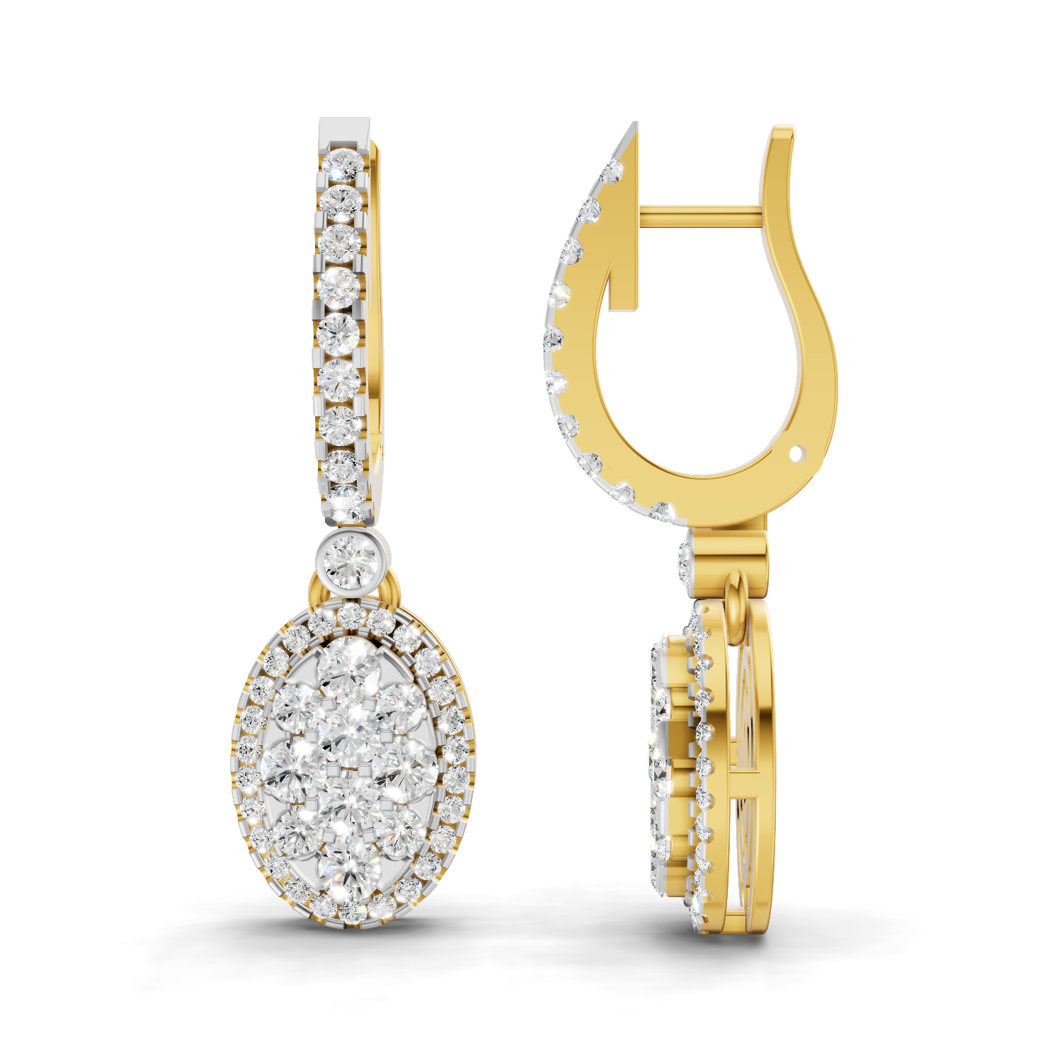 Lab Grown Diamond Earrings 0.85 Carat IGI Certified Round Shape 925 Sterling Silver Gold Plated Leaf and Ball Earrings
