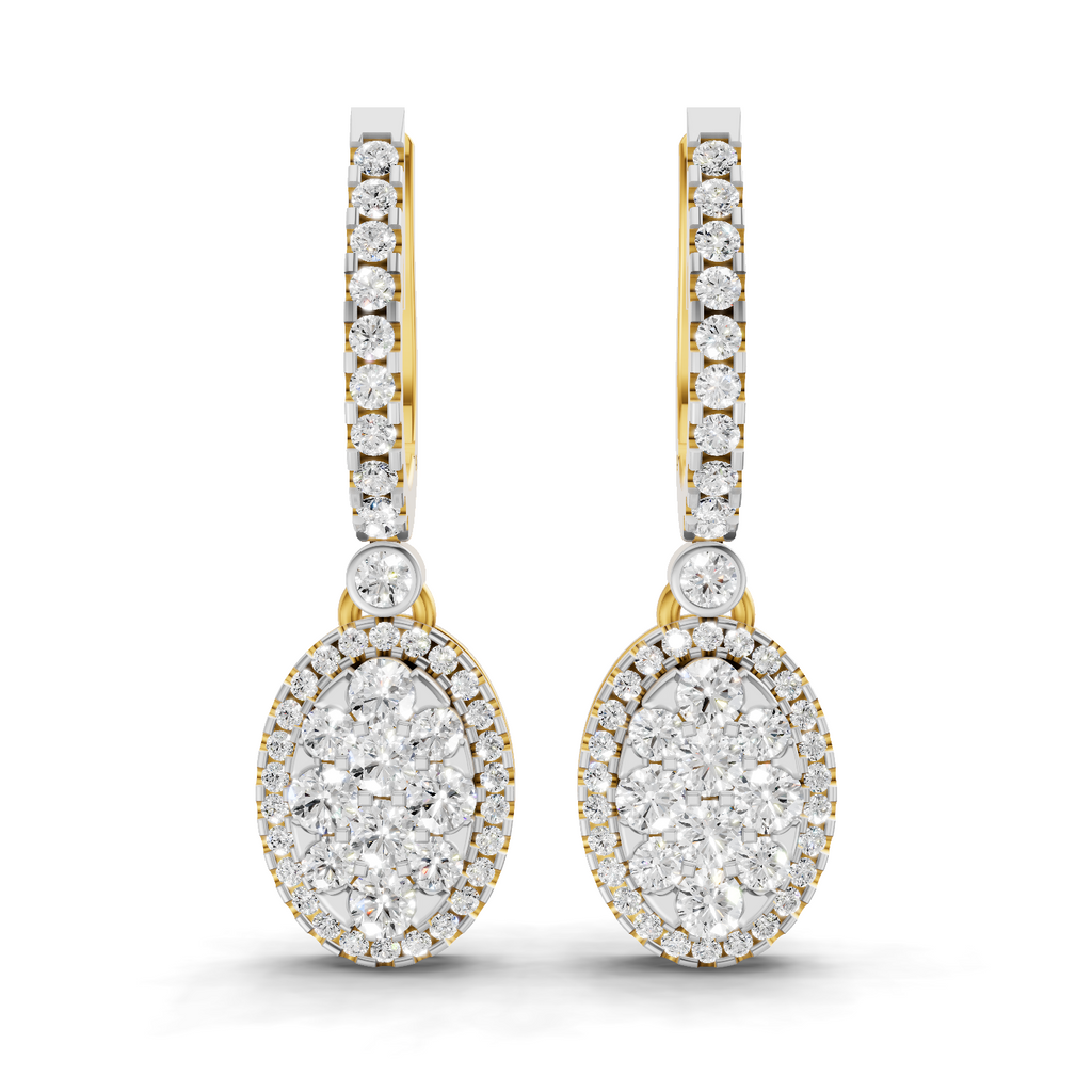 Lab Grown Diamond Earrings 0.85 Carat IGI Certified Round Shape 925 Sterling Silver Gold Plated Leaf and Ball Earrings
