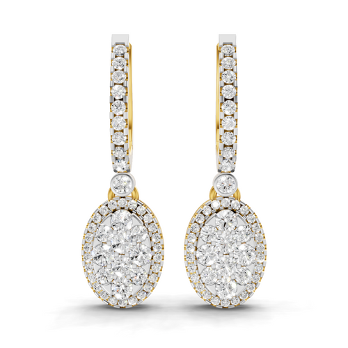 Lab Grown Diamond Earrings 0.85 Carat IGI Certified Round Shape 925 Sterling Silver Gold Plated Leaf and Ball Earrings