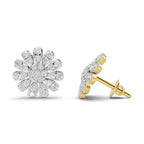Lab Grown Diamond Earrings 0.76 Carat IGI Certified Round Shape F-G VS | 925 Sterling Silver Gold Plated Floral Earrings