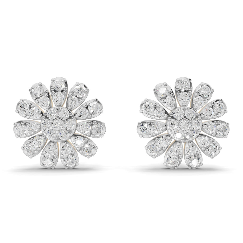 Lab Grown Diamond Earrings 0.76 Carat IGI Certified Round Shape F-G VS | 925 Sterling Silver Gold Plated Floral Earrings