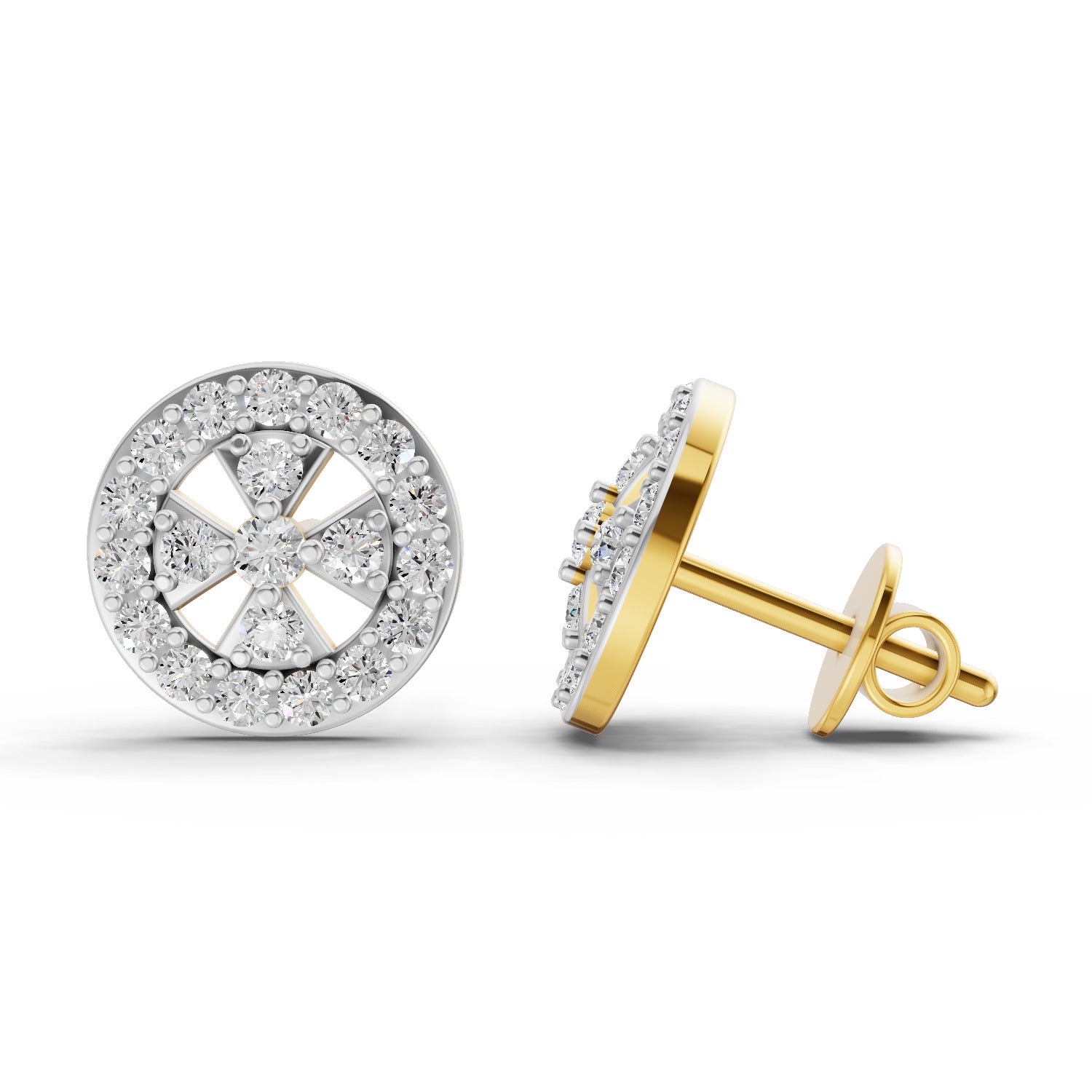 Lab Grown Diamond Earrings 0.64 Carat IGI Certified Round Shape F-G VS | 925 Sterling Silver Gold Plated Diamond Halo Stud Earrings