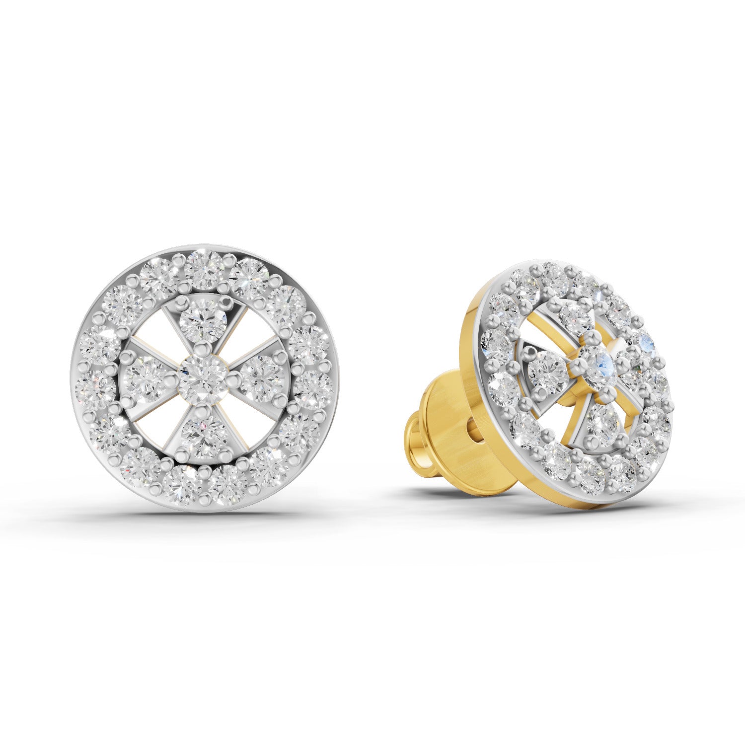 Lab Grown Diamond Earrings 0.64 Carat IGI Certified Round Shape F-G VS | 925 Sterling Silver Gold Plated Diamond Halo Stud Earrings