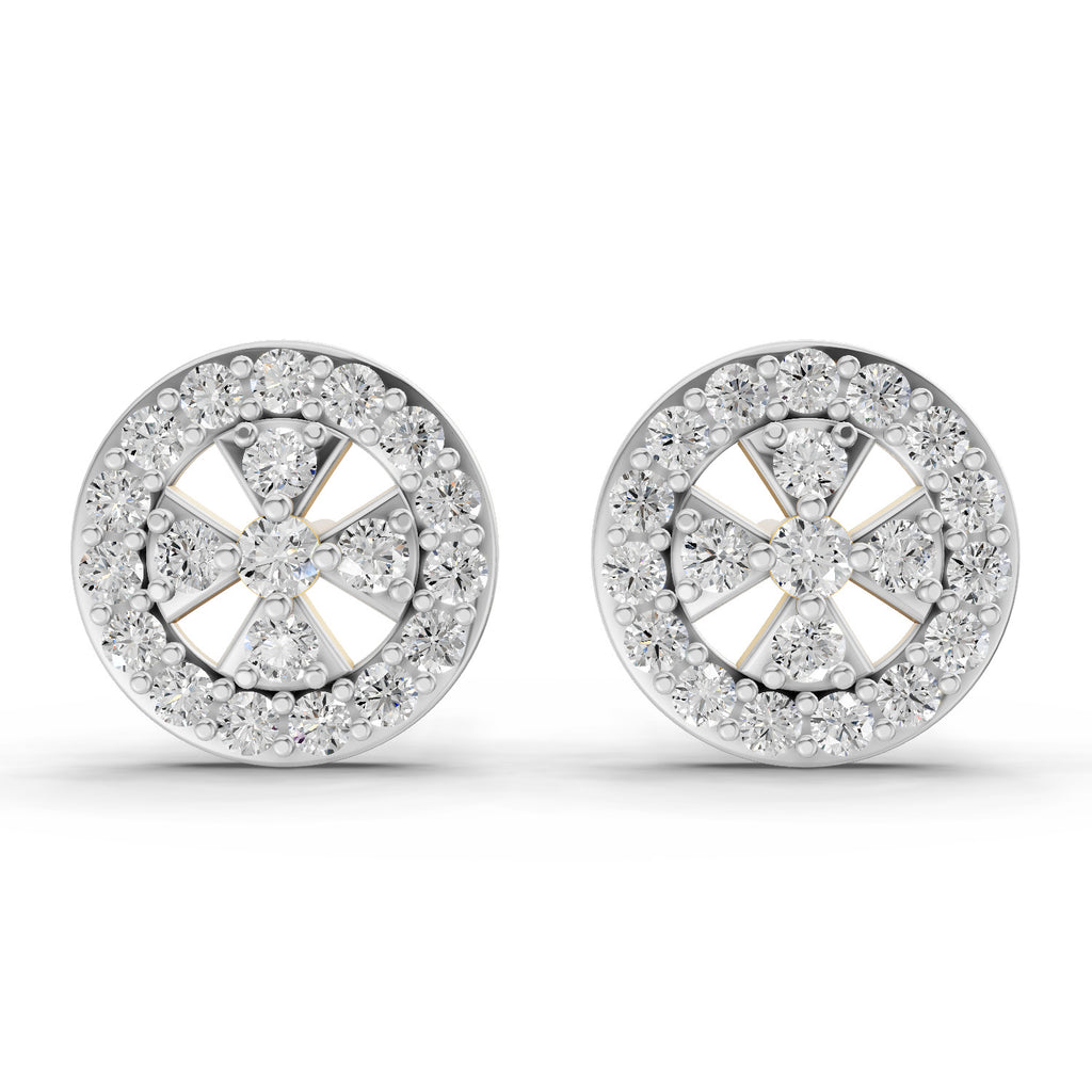 Lab Grown Diamond Earrings 0.64 Carat IGI Certified Round Shape F-G VS | 925 Sterling Silver Gold Plated Diamond Halo Stud Earrings