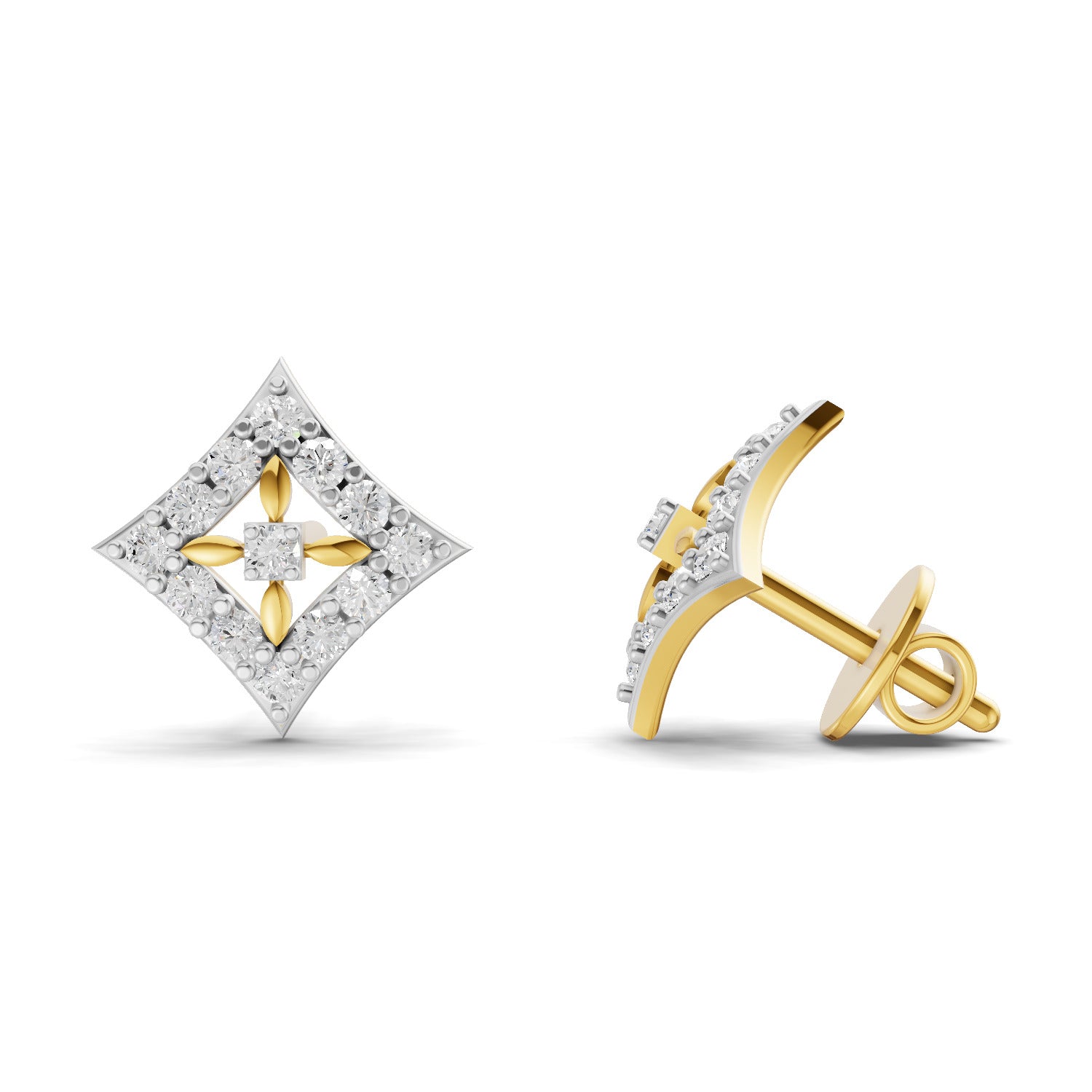 Lab Grown Diamond Earrings 0.31 Carat IGI Certified Round Shape F-G VS | 925 Sterling Silver Gold Plated Square Fashion Earrings