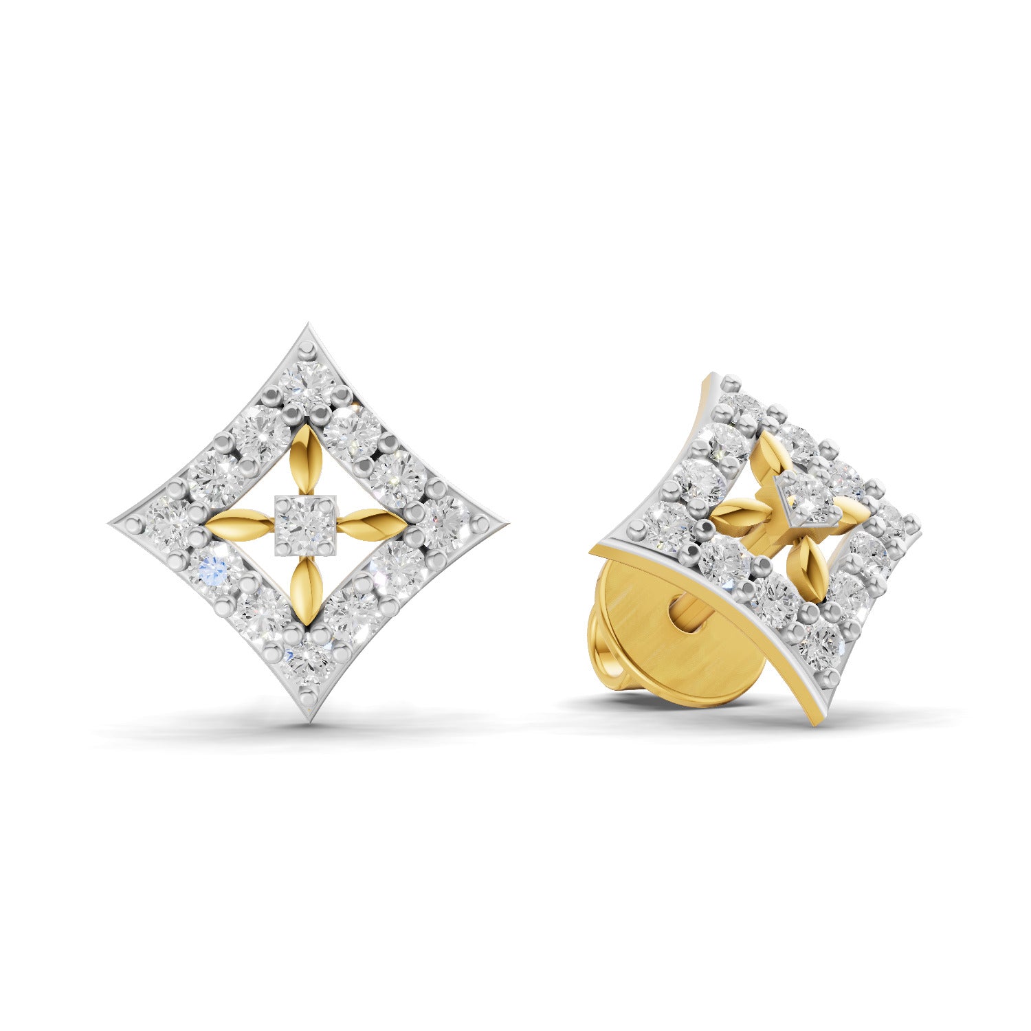Lab Grown Diamond Earrings 0.31 Carat IGI Certified Round Shape F-G VS | 925 Sterling Silver Gold Plated Square Fashion Earrings