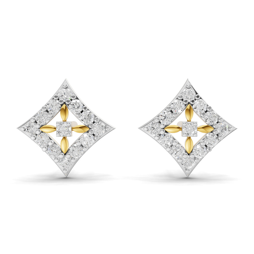 Lab Grown Diamond Earrings 0.31 Carat IGI Certified Round Shape F-G VS | 925 Sterling Silver Gold Plated Square Fashion Earrings