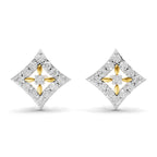 Lab Grown Diamond Earrings 0.31 Carat IGI Certified Round Shape F-G VS | 925 Sterling Silver Gold Plated Square Fashion Earrings