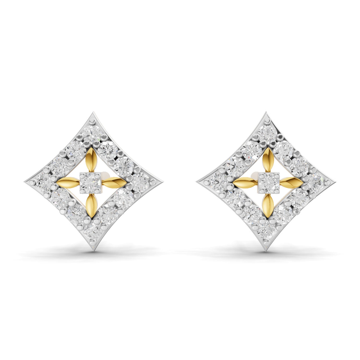 Lab Grown Diamond Earrings 0.31 Carat IGI Certified Round Shape F-G VS | 925 Sterling Silver Gold Plated Square Fashion Earrings