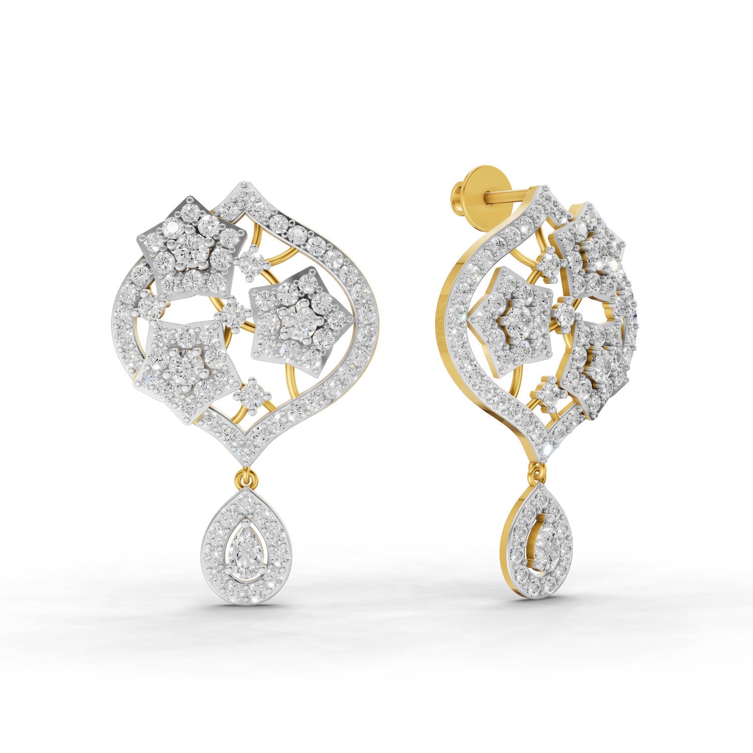 Lab Grown Diamond Earrings 2.85 Carat IGI Certified Round & Pear Shape F-G VS | 925 Sterling Silver Gold Plated Fashion Earrings
