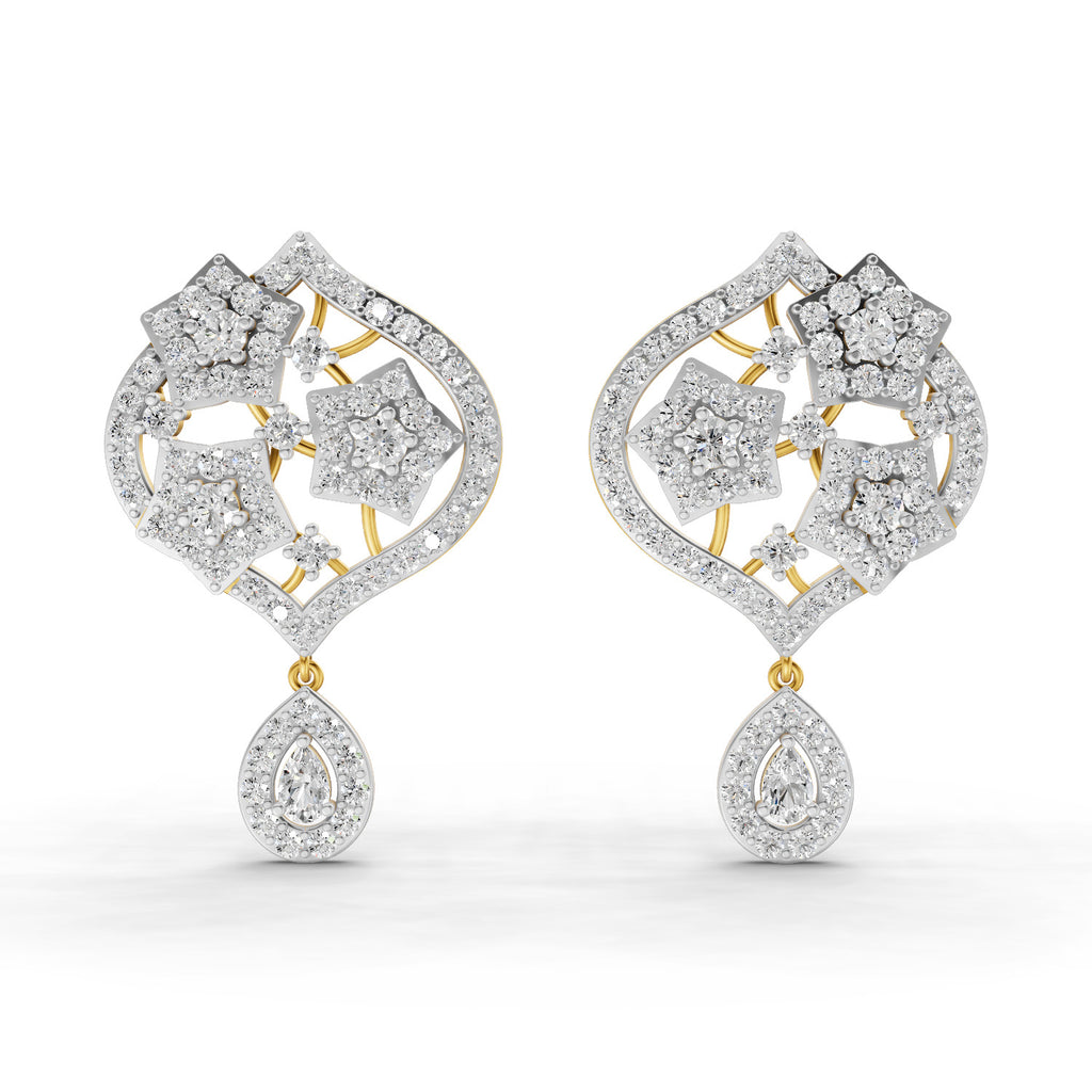 Lab Grown Diamond Earrings 2.85 Carat IGI Certified Round & Pear Shape F-G VS | 925 Sterling Silver Gold Plated Fashion Earrings