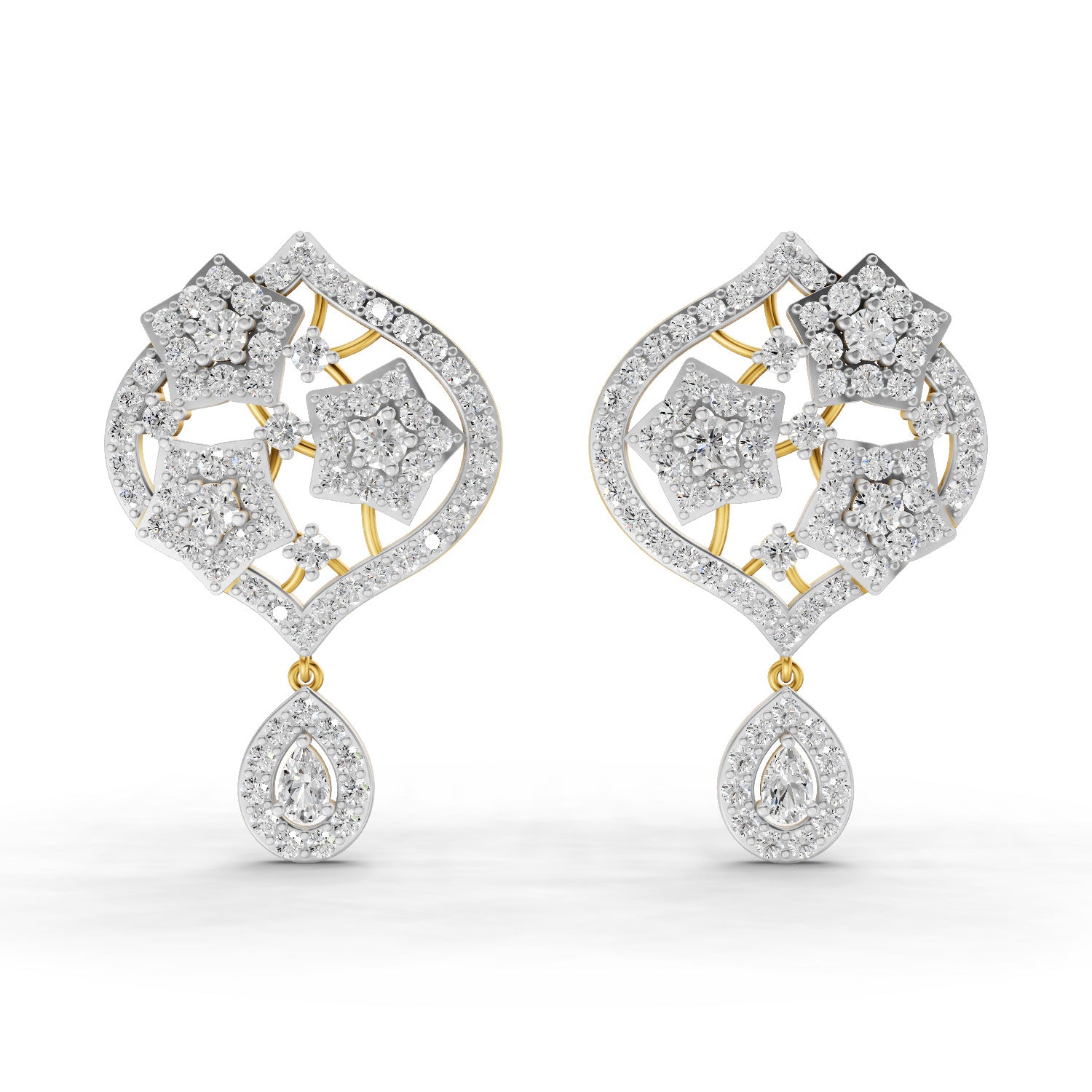 Lab Grown Diamond Earrings 2.85 Carat IGI Certified Round & Pear Shape F-G VS | 925 Sterling Silver Gold Plated Fashion Earrings