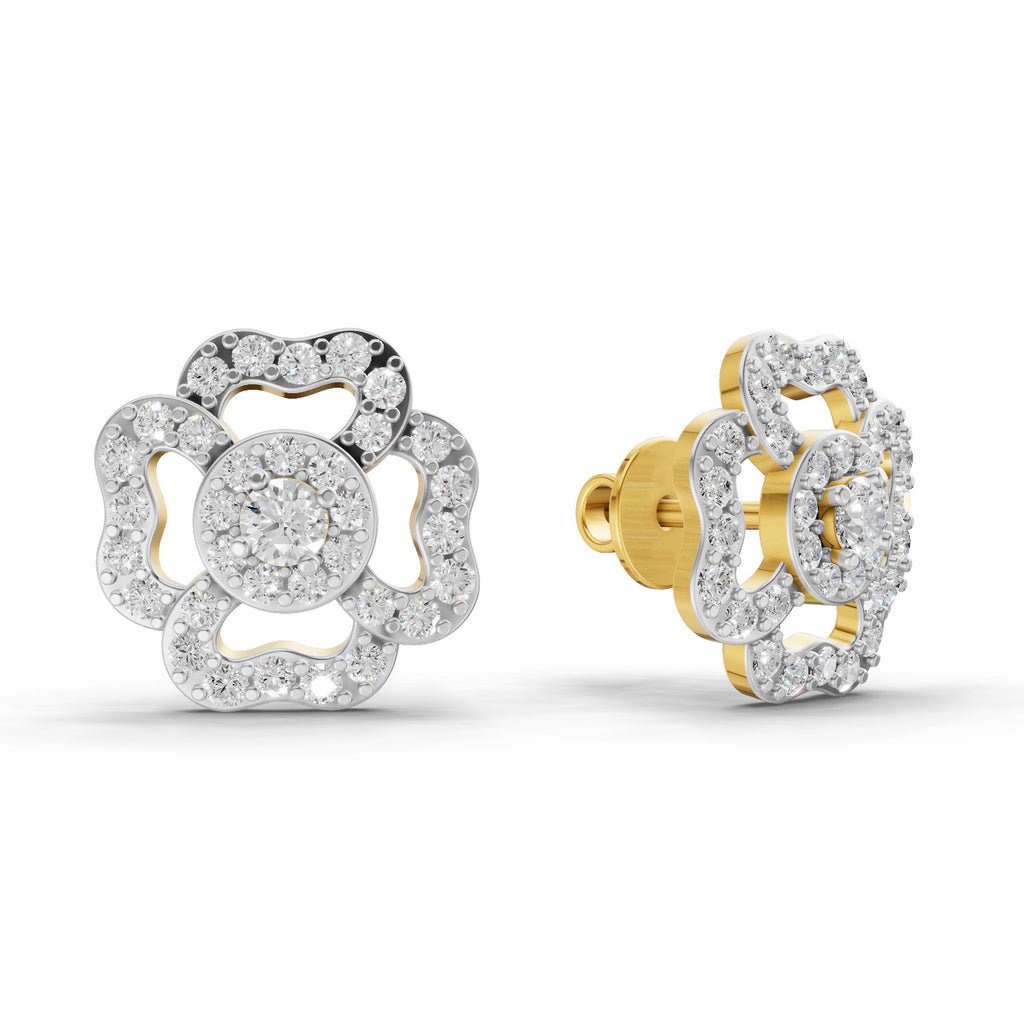 Lab Grown Diamond Earrings 0.93 Carat IGI Certified Round Shape F-G VS | 925 Sterling Silver Gold Plated Fashion Earrings