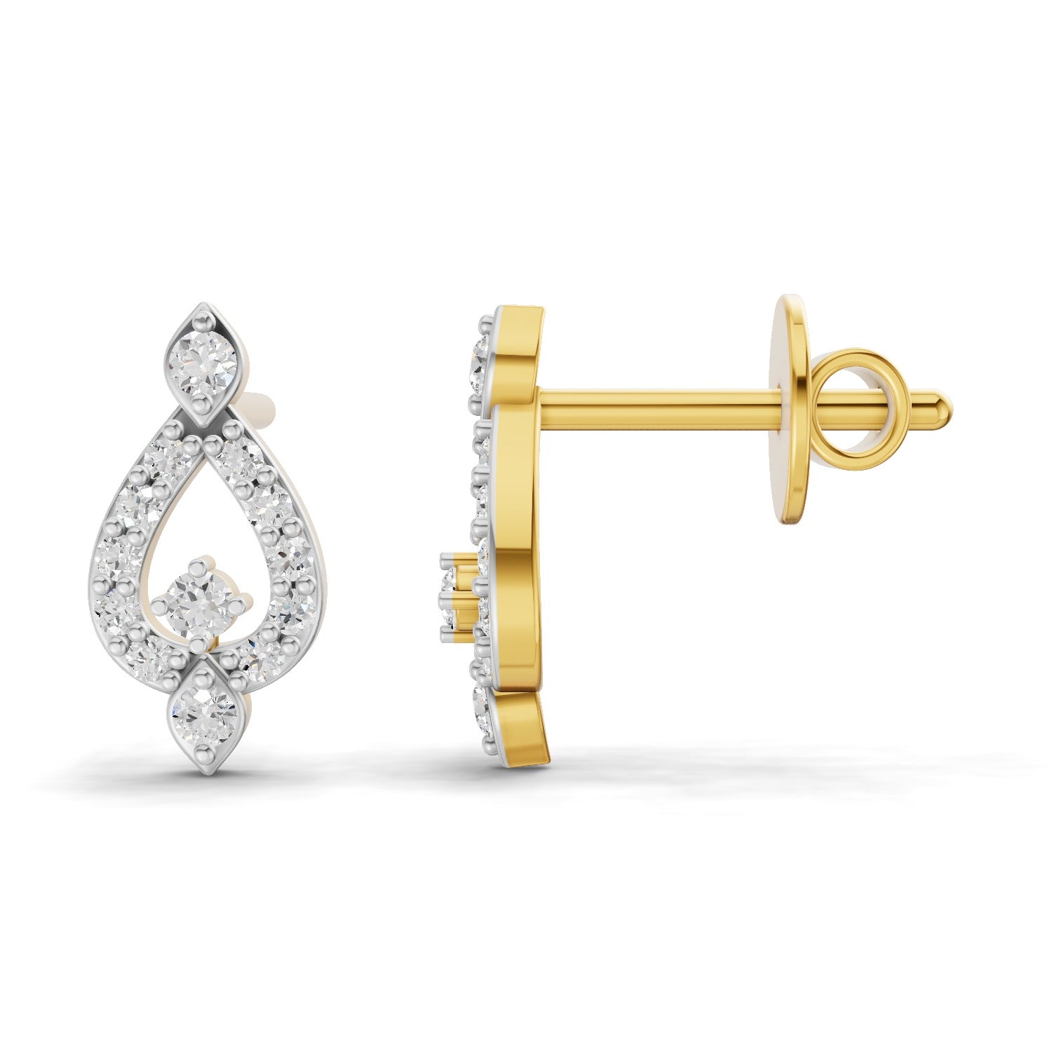 Lab Grown Diamond Earrings 0.2 Carat IGI Certified Round Shape F-G VS | 925 Sterling Silver Gold Plated Teardrop Fashion Earrings