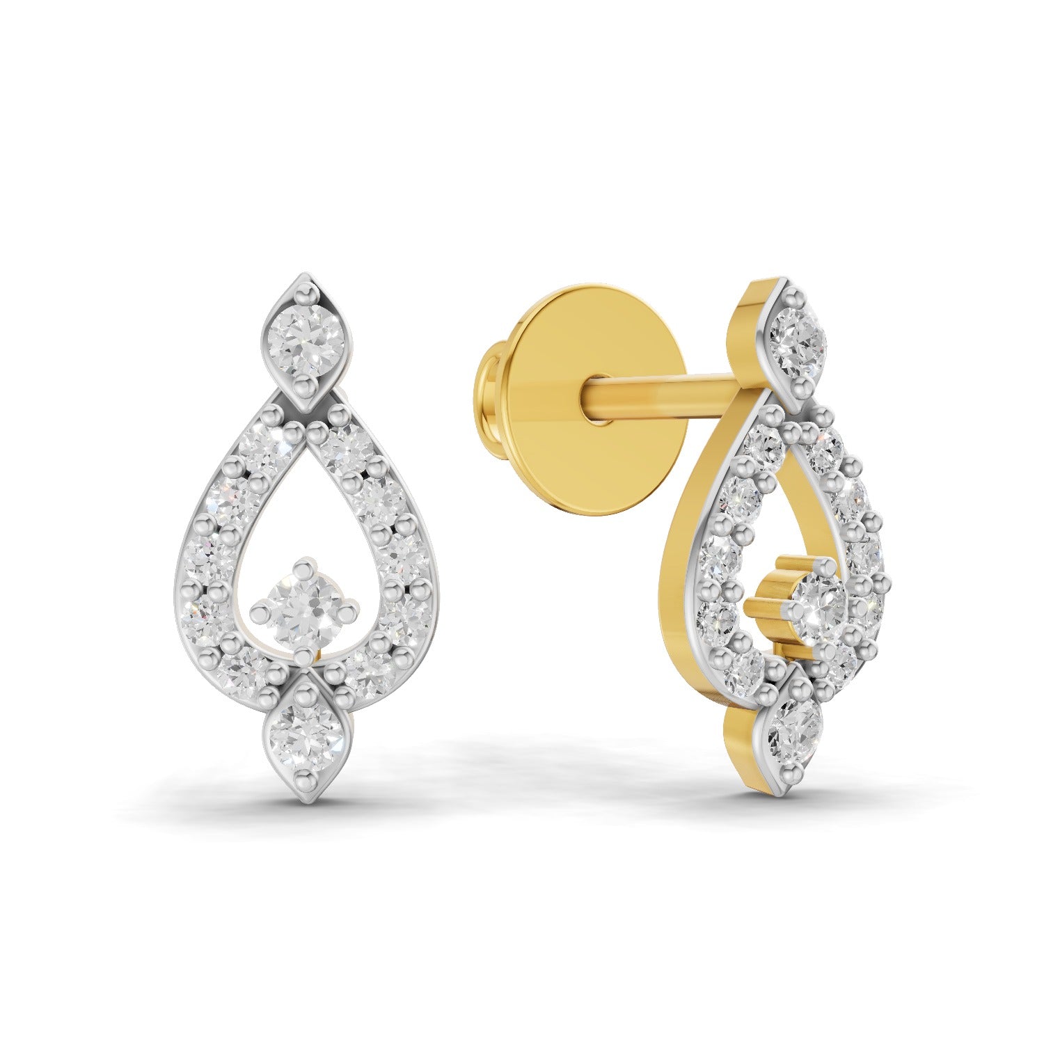 Lab Grown Diamond Earrings 0.2 Carat IGI Certified Round Shape F-G VS | 925 Sterling Silver Gold Plated Teardrop Fashion Earrings