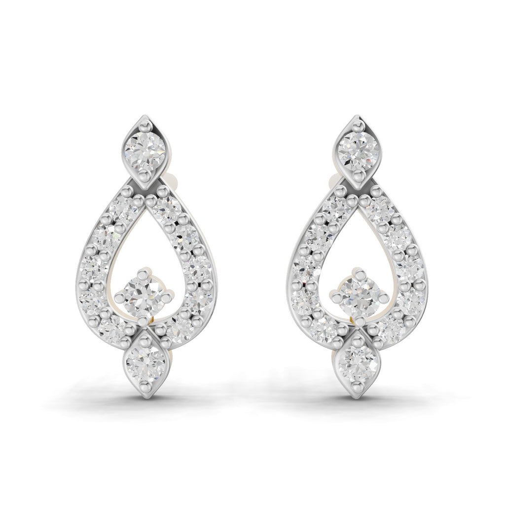 Lab Grown Diamond Earrings 0.2 Carat IGI Certified Round Shape F-G VS | 925 Sterling Silver Gold Plated Teardrop Fashion Earrings
