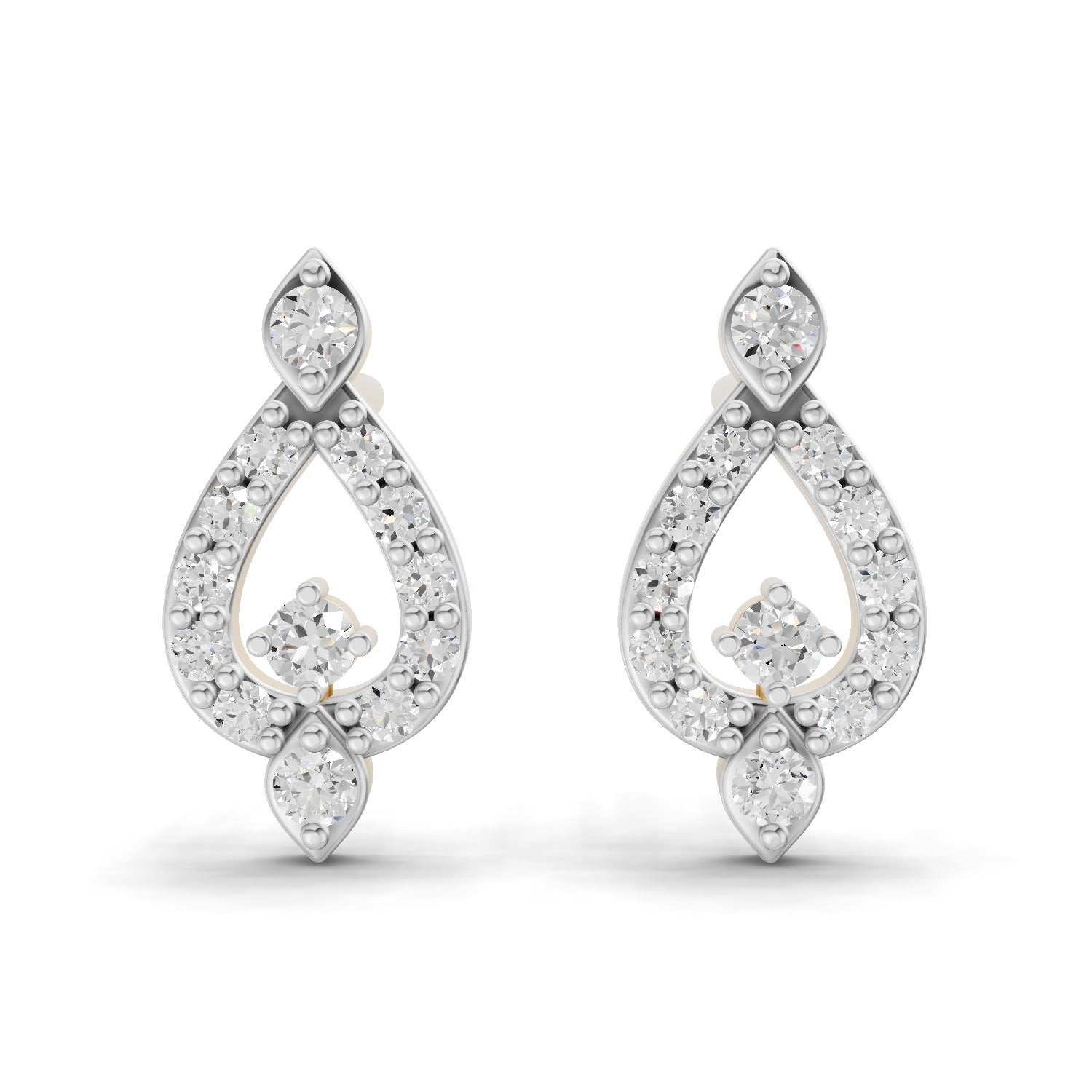 Lab Grown Diamond Earrings 0.2 Carat IGI Certified Round Shape F-G VS | 925 Sterling Silver Gold Plated Teardrop Fashion Earrings