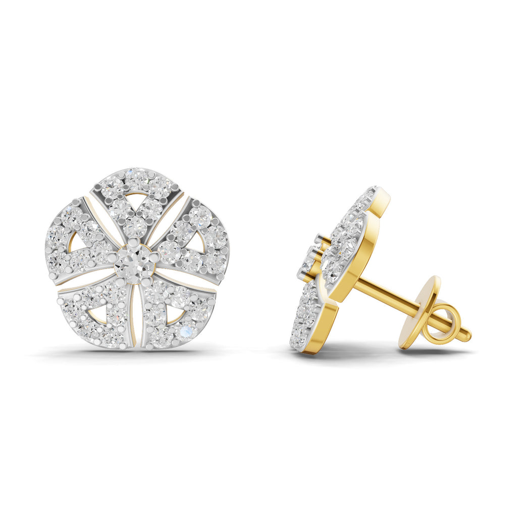 Lab Grown Diamond Earrings 0.9 Carat IGI Certified Round Shape F-G VS | 925 Sterling Silver Gold Plated Fashion Earrings