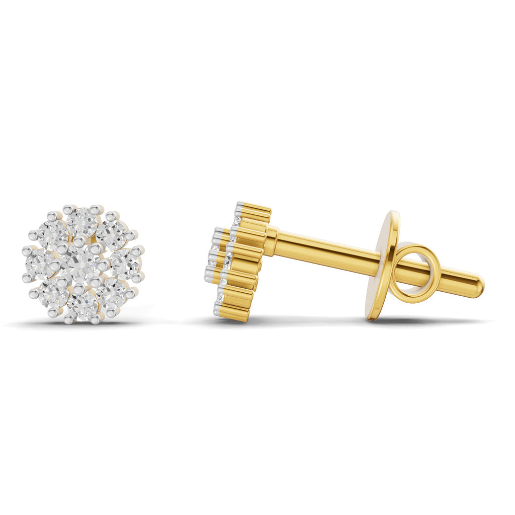 Lab Grown Diamond Earrings 0.19 Carat IGI Certified Round Shape F-G VS | 925 Sterling Silver Gold Plated Fashion Earrings