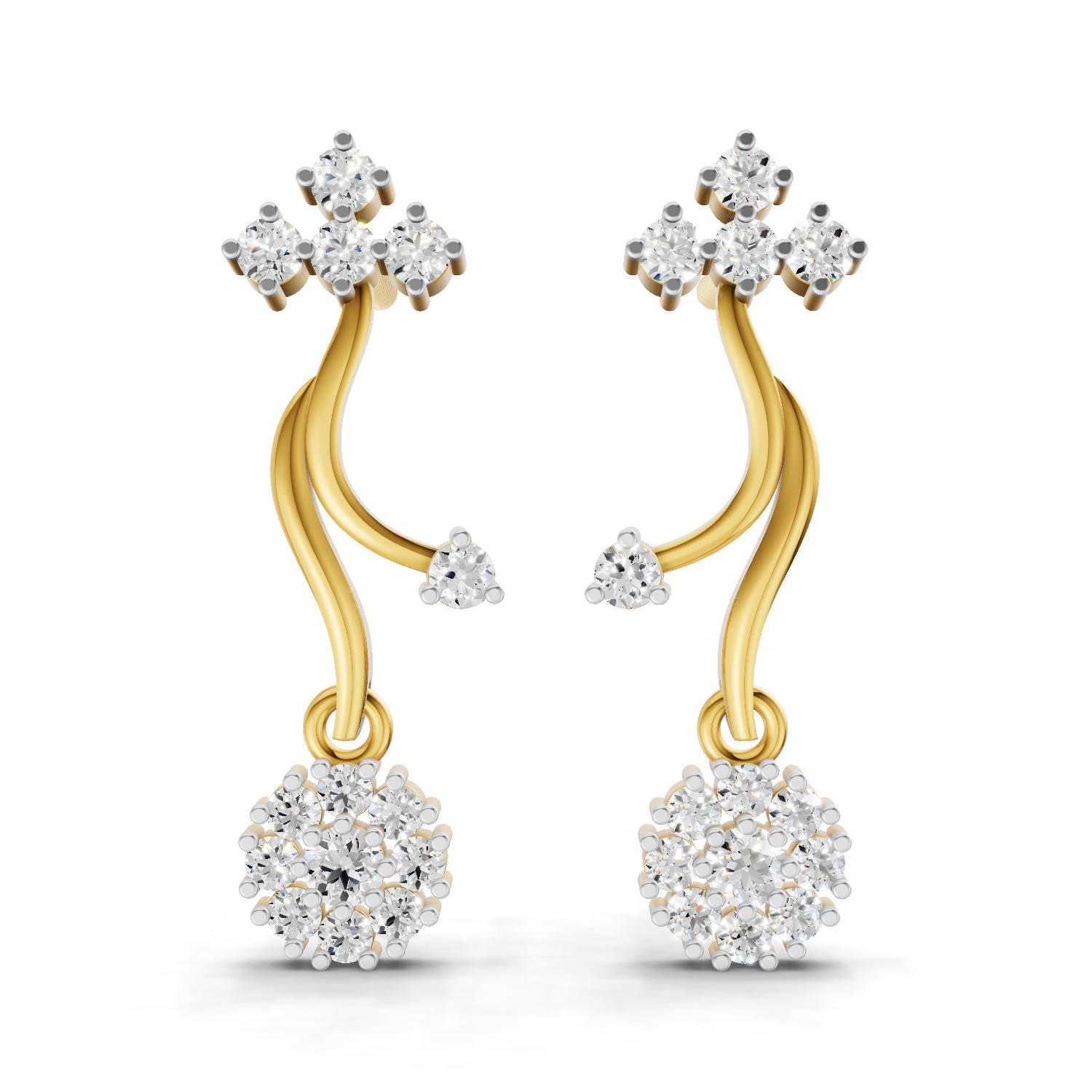 Lab Grown Diamond Earrings 0.38 Carat IGI Certified Round Shape 925 Sterling Silver Gold Plated Floral Vine Drop Stud Earrings