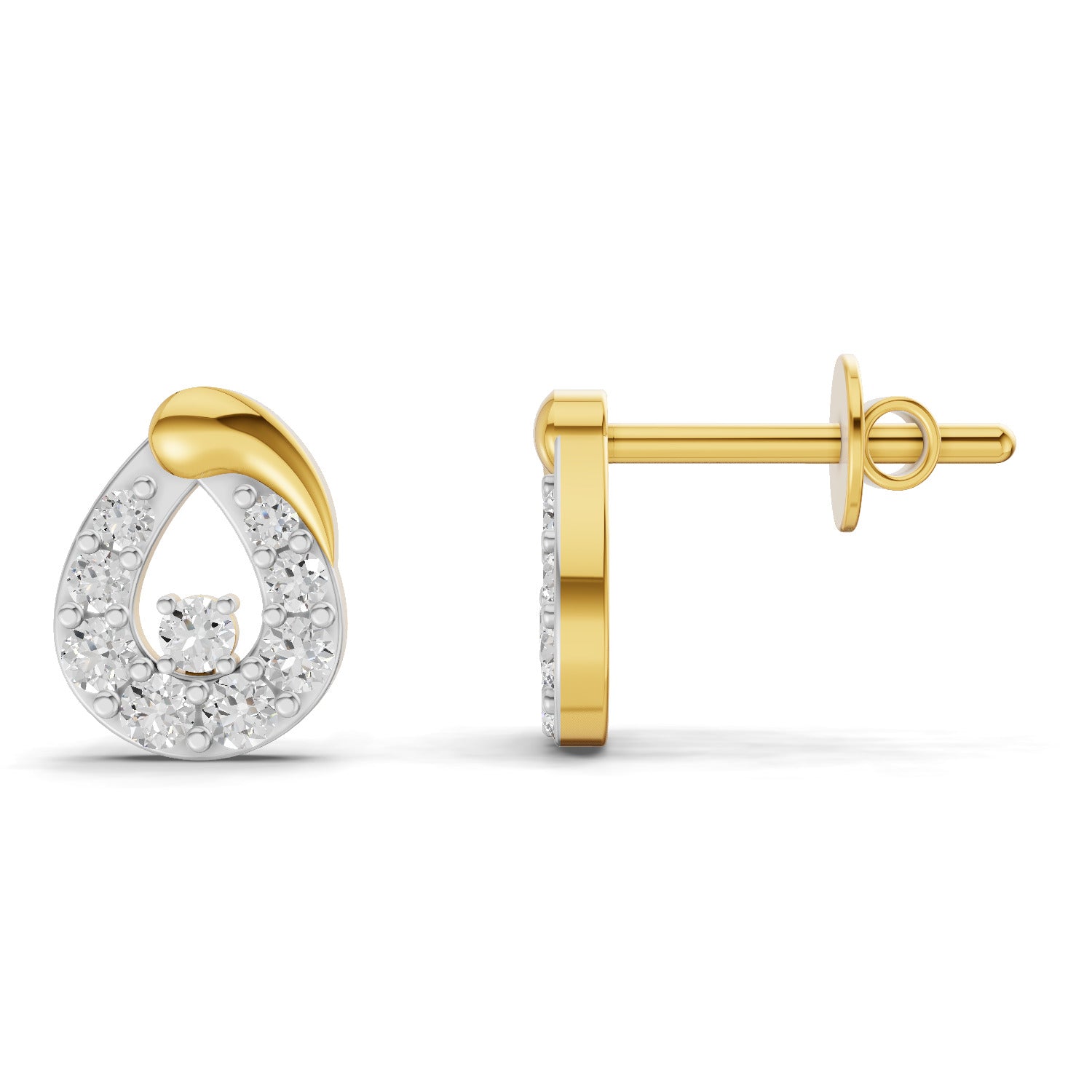 Lab Grown Diamond Earrings 0.32 Carat IGI Certified Round Shape F-G VS | 925 Sterling Silver Gold Plated Teardrop Stud Earrings