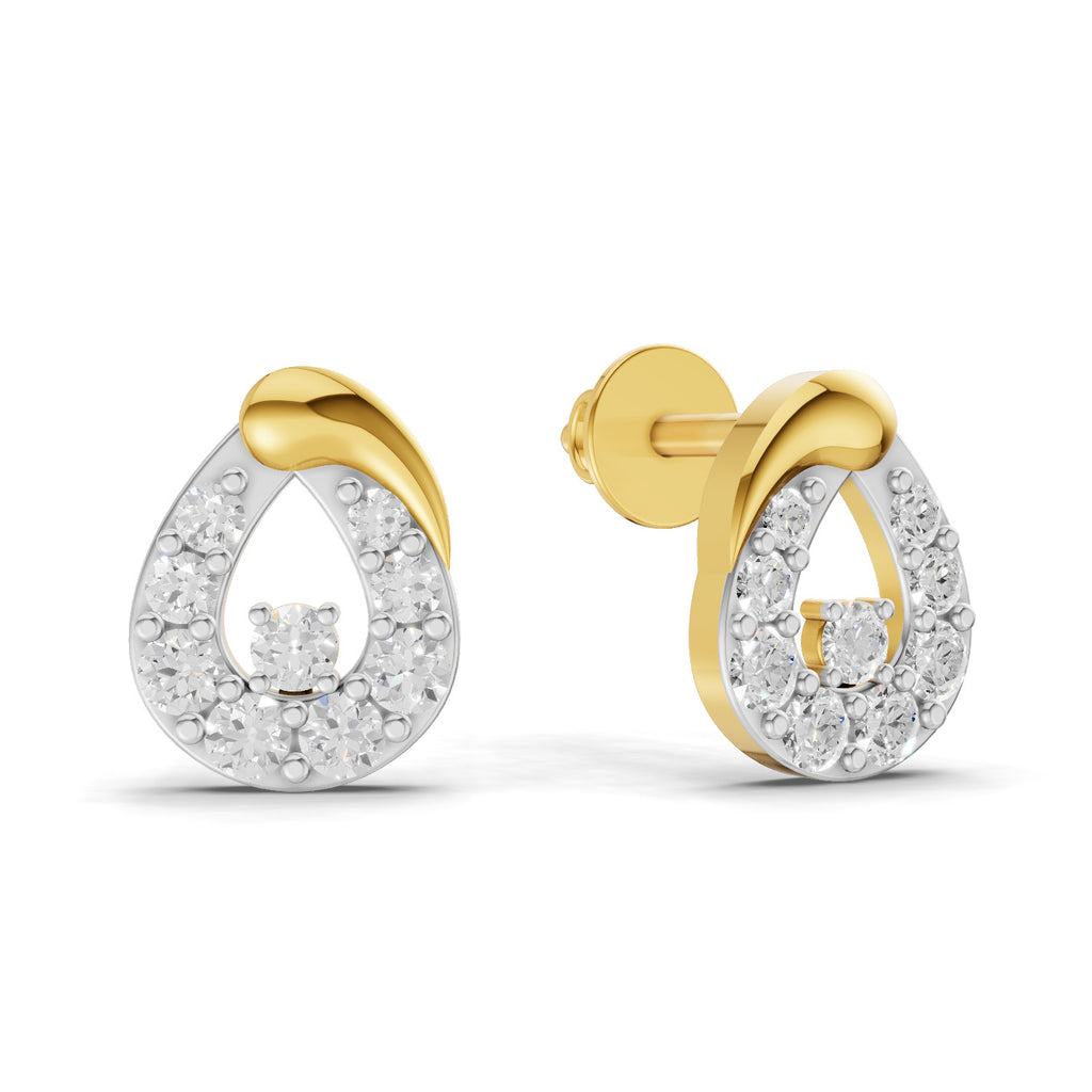 Lab Grown Diamond Earrings 0.32 Carat IGI Certified Round Shape F-G VS | 925 Sterling Silver Gold Plated Teardrop Stud Earrings
