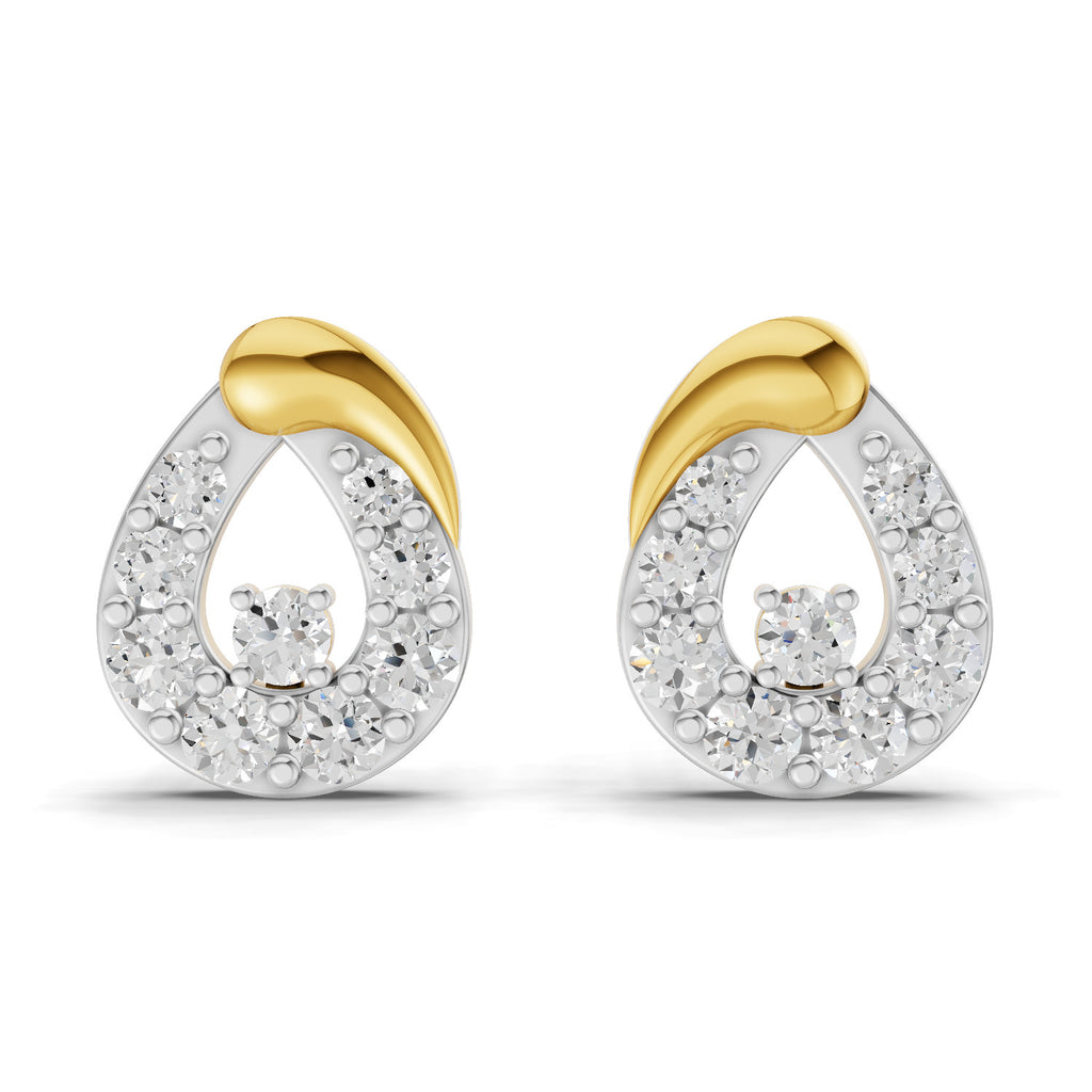 Lab Grown Diamond Earrings 0.32 Carat IGI Certified Round Shape F-G VS | 925 Sterling Silver Gold Plated Teardrop Stud Earrings