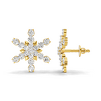 Lab Grown Diamond Earrings 0.87 Carat IGI Certified Round Shape 925 Sterling Silver Gold Plated Snowflakes Earrings