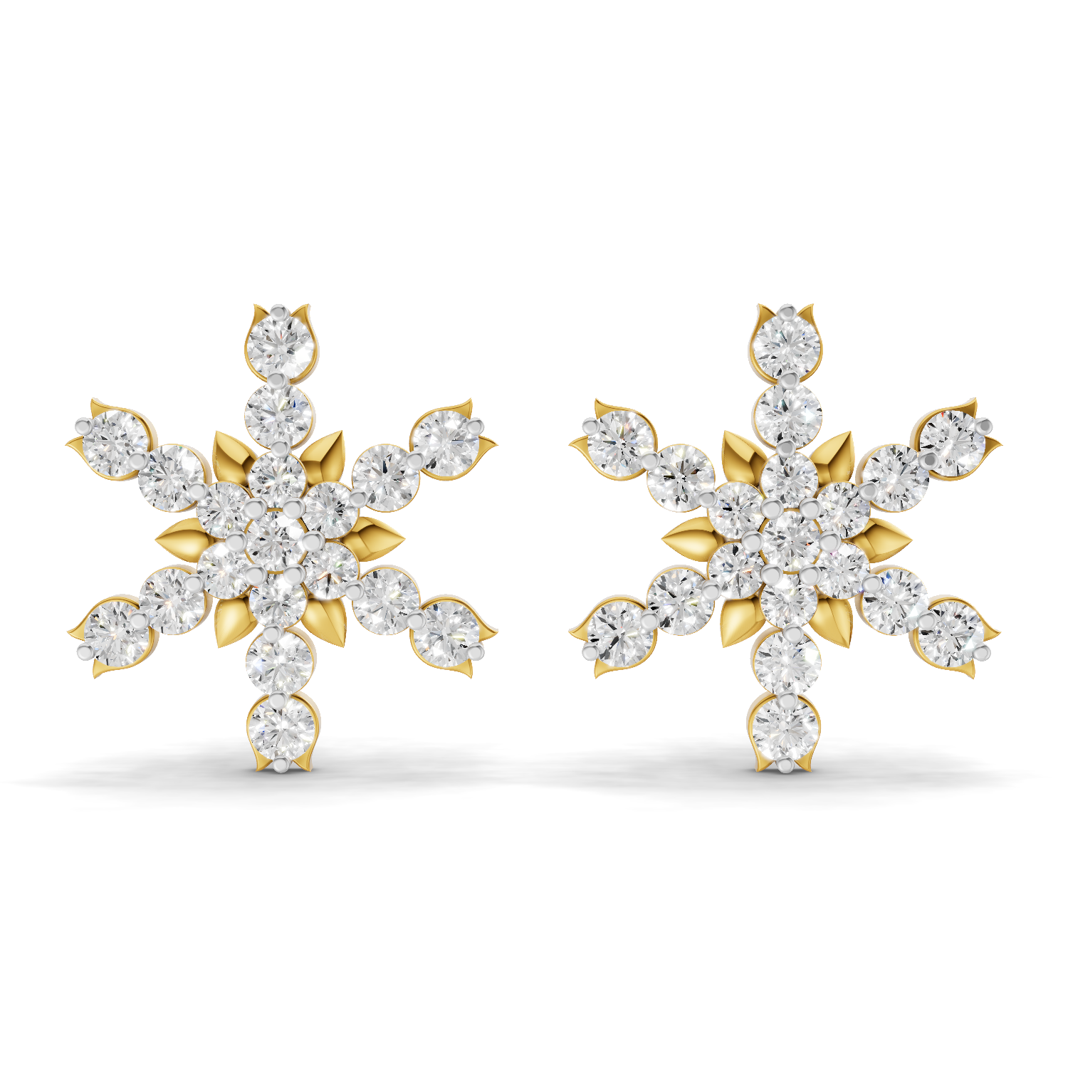 Lab Grown Diamond Earrings 0.87 Carat IGI Certified Round Shape 925 Sterling Silver Gold Plated Snowflakes Earrings