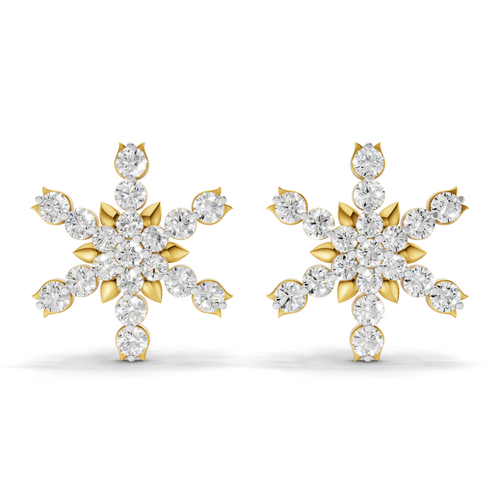 Lab Grown Diamond Earrings 0.87 Carat IGI Certified Round Shape 925 Sterling Silver Gold Plated Snowflakes Earrings