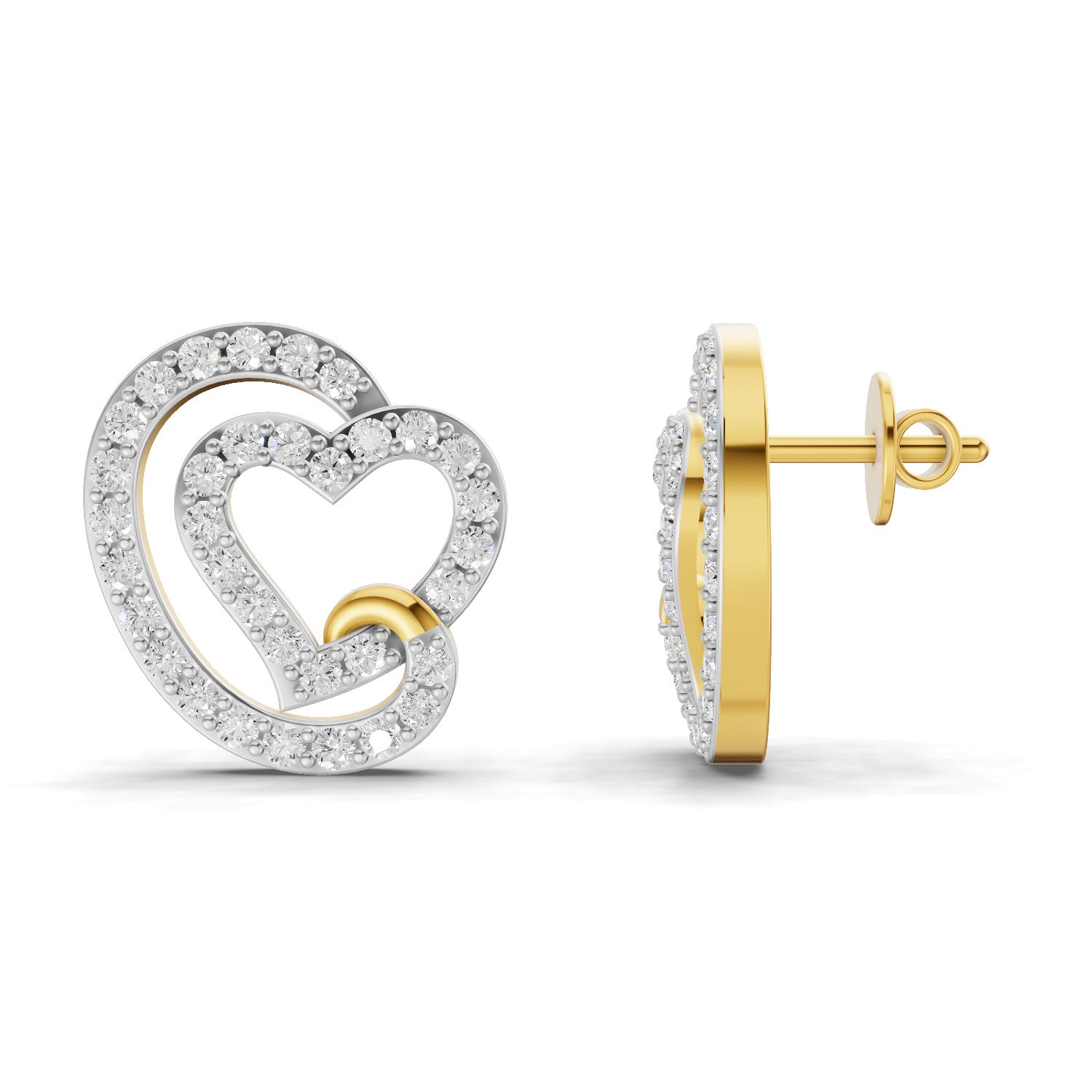 Lab Grown Diamond Earrings 0.94 Carat IGI Certified Round Shape F-G VS | 925 Sterling Silver Yellow Gold Plated Heart Earrings